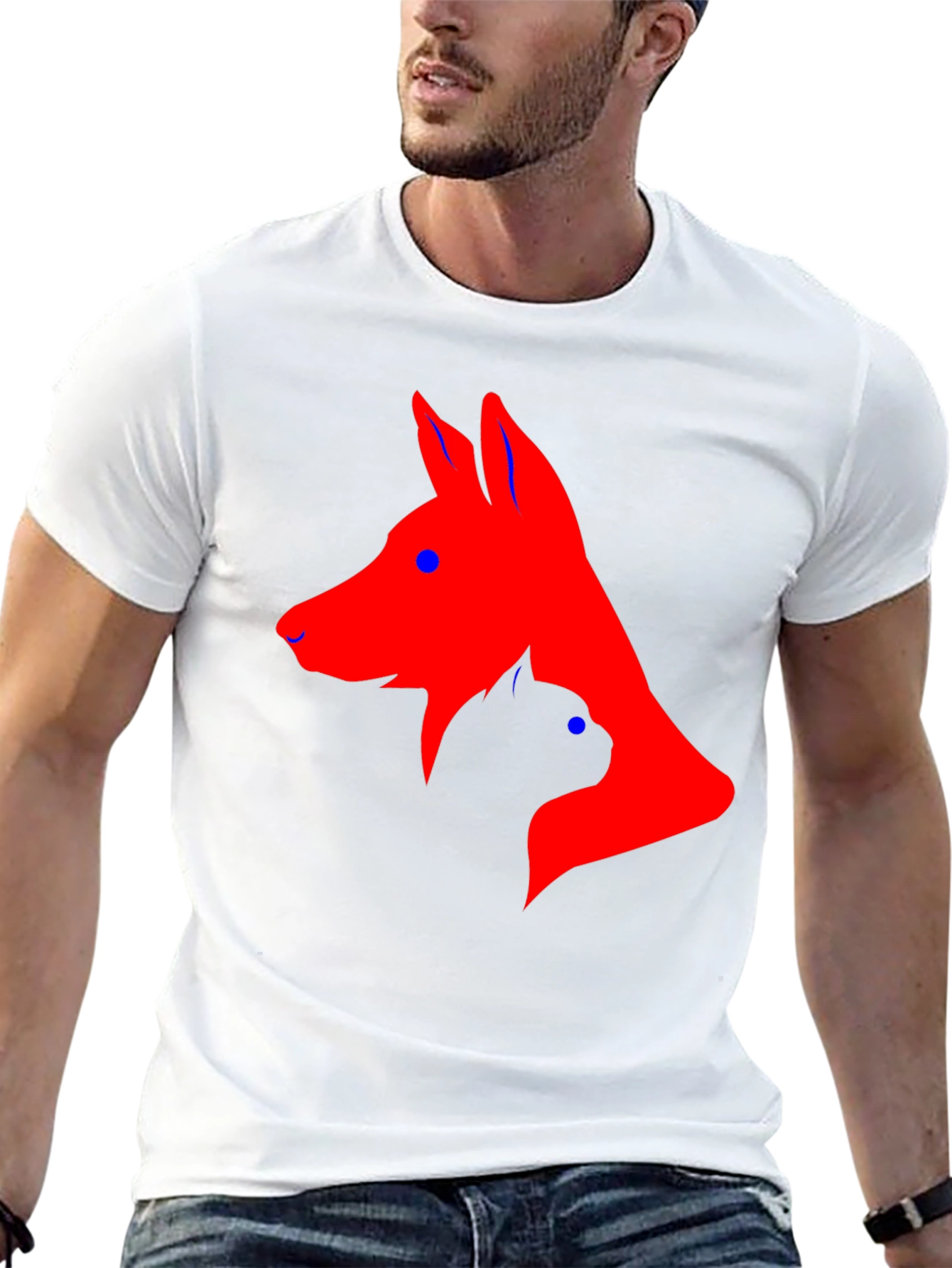 Black Dog and Cat Silhouette Black T-Shirt view 13