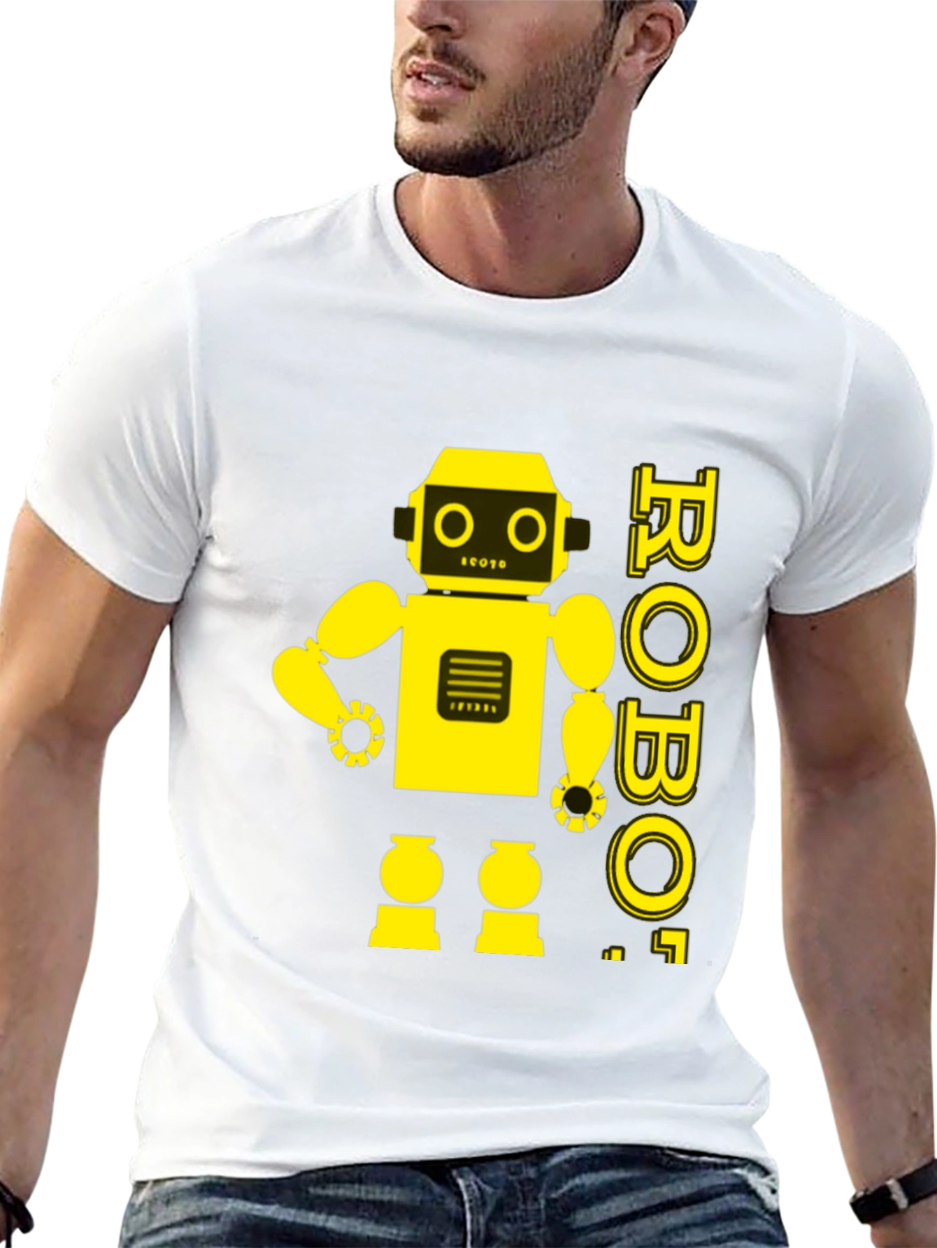 Black Retro Robot Graphic Tee - Black Cotton T-Shirt view 13