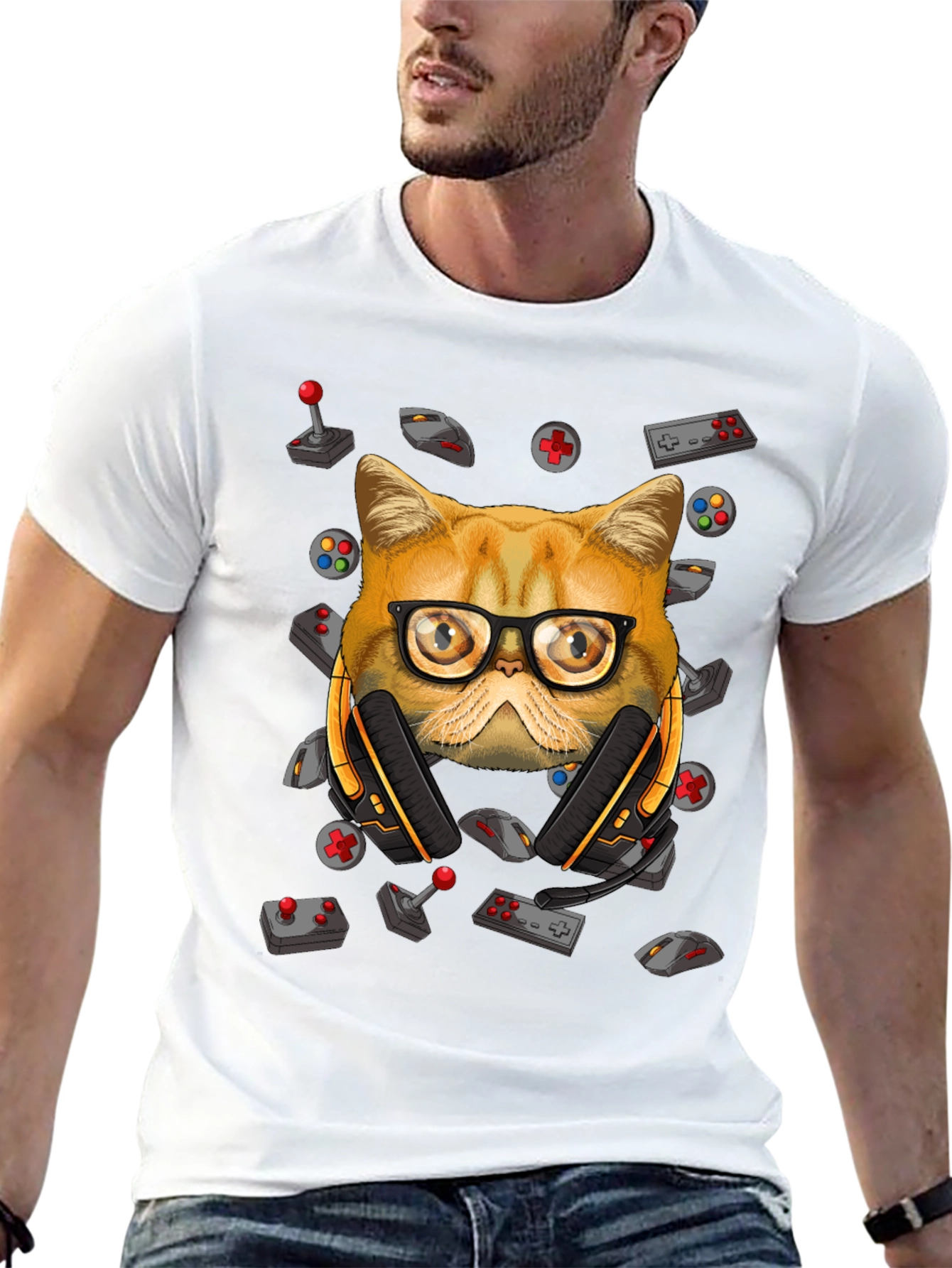Black Gamer Cat T-Shirt - Funny Graphic Tee view 13
