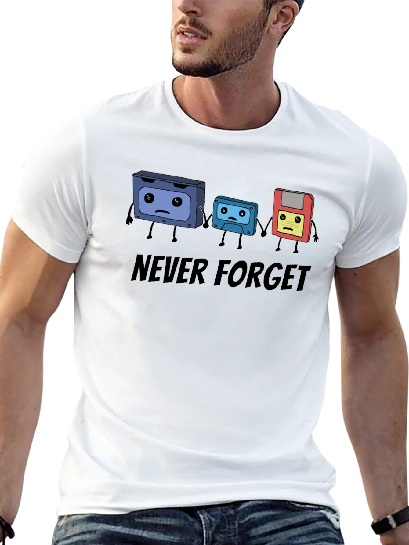 Black Never Forget Cassette Tape & Floppy Disk T-Shirt view 13