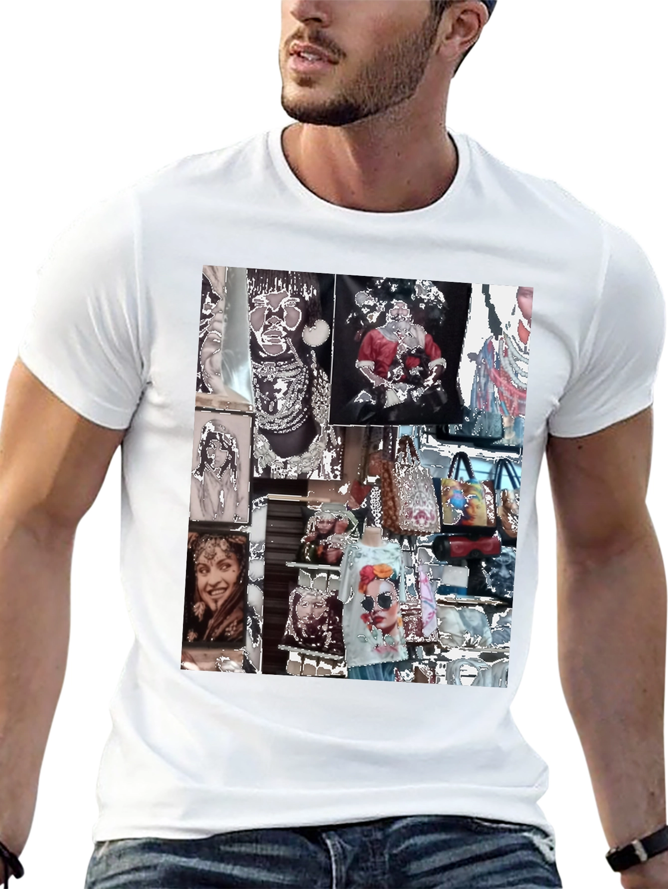 Black Artistic Collage Graphic Black T-Shirt view 13