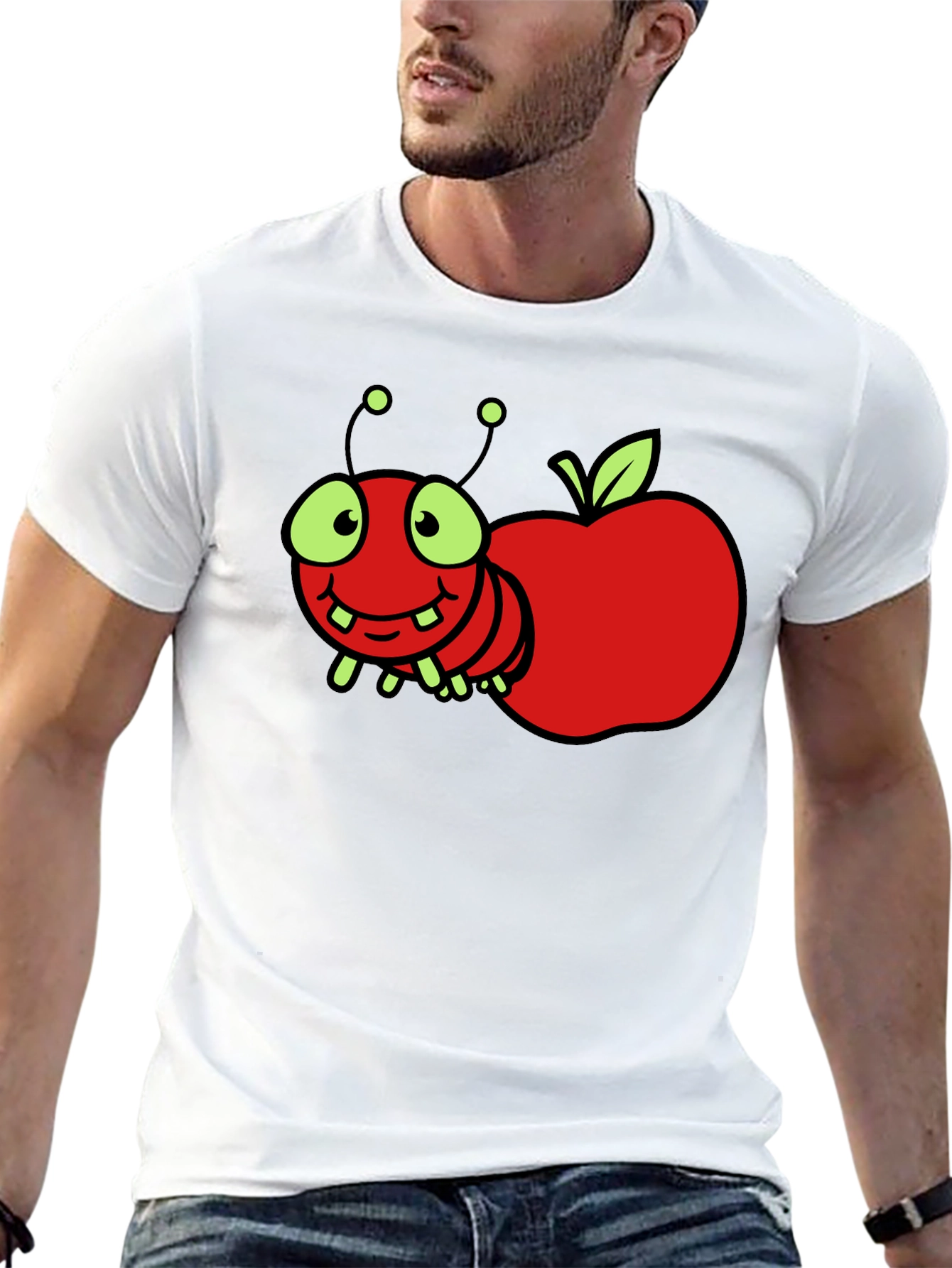 Black Cartoon Worm Apple T-Shirt view 13