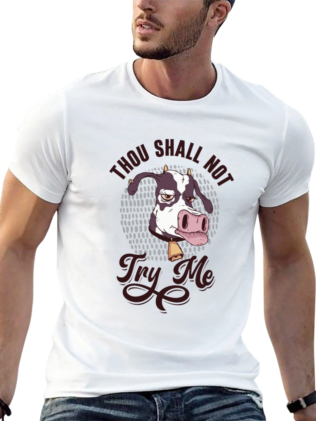 Black Funny Cow Graphic T-Shirt - Thou Shall Not Try Me view 13