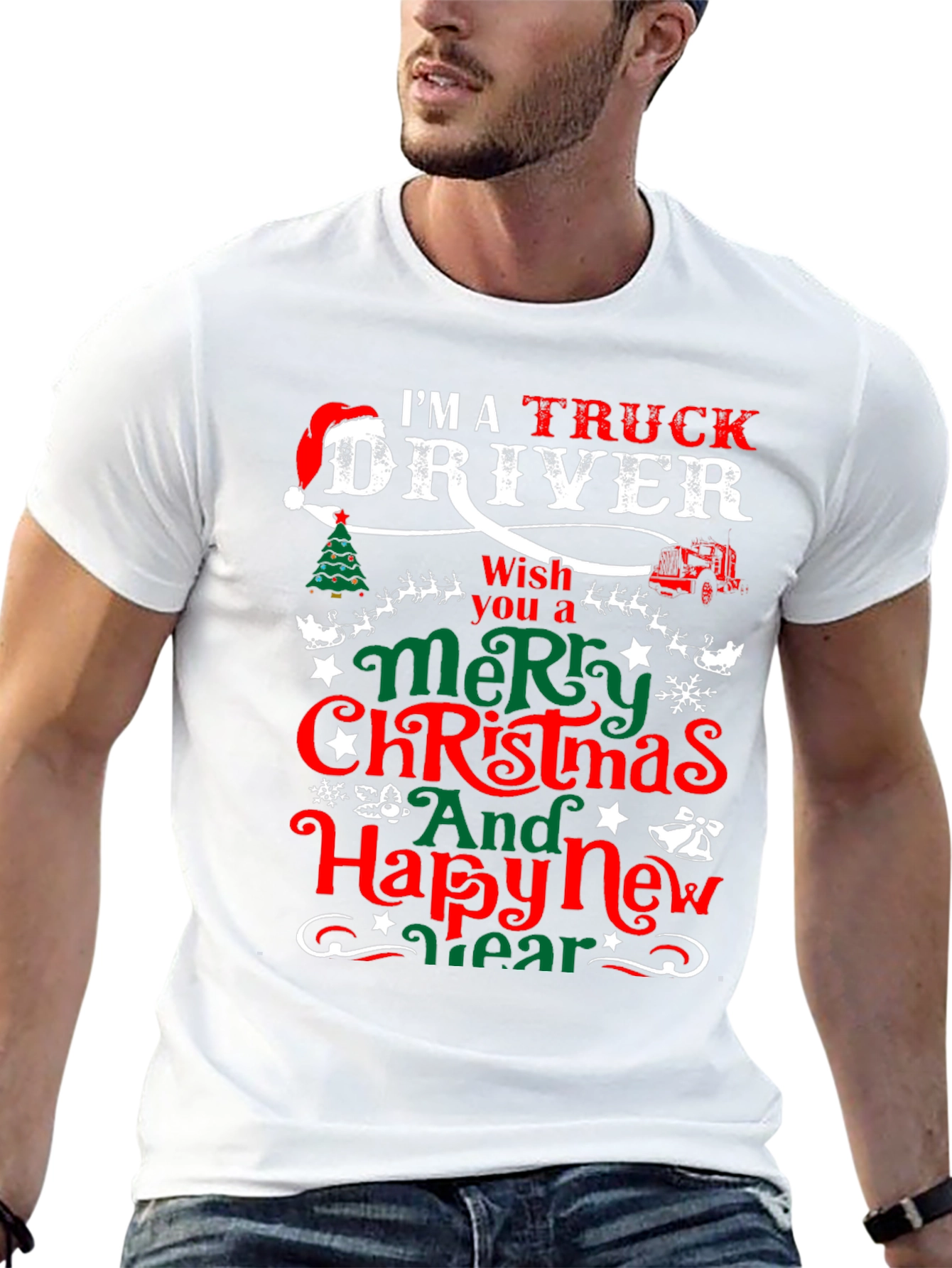 Black Truck Driver Christmas T-Shirt view 13