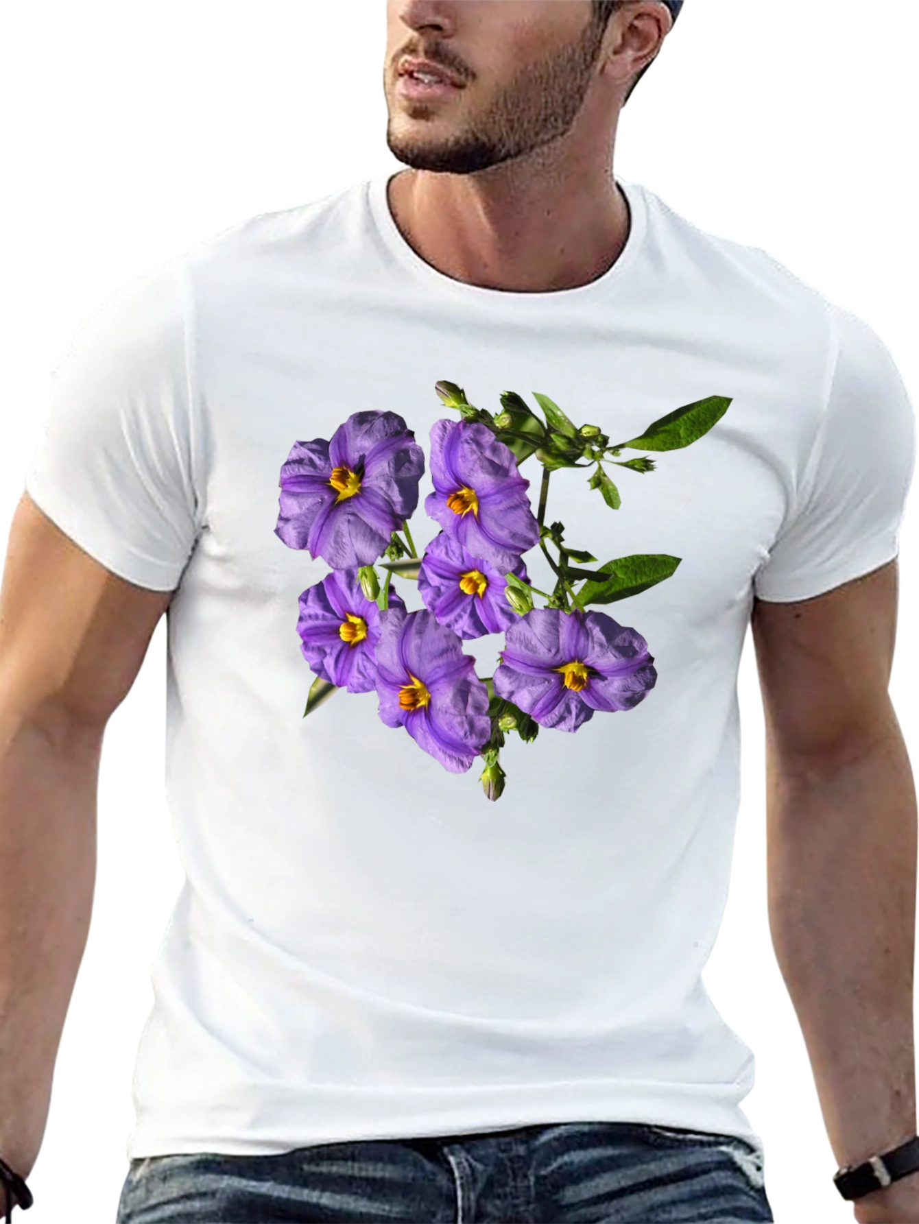 Black Floral Print Tee - Purple Flower Design view 13