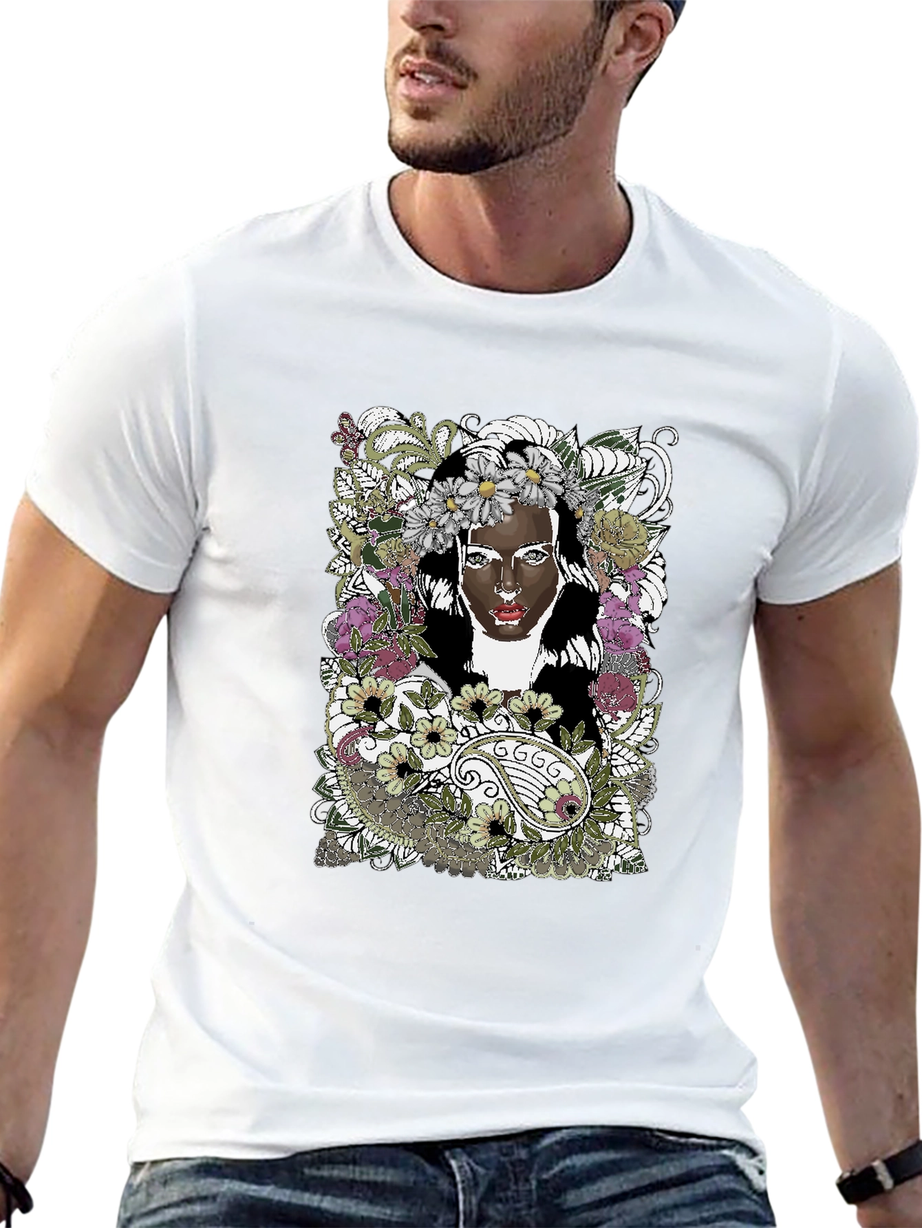 Black Floral Woman Graphic Tee - Black Unisex T-Shirt view 13
