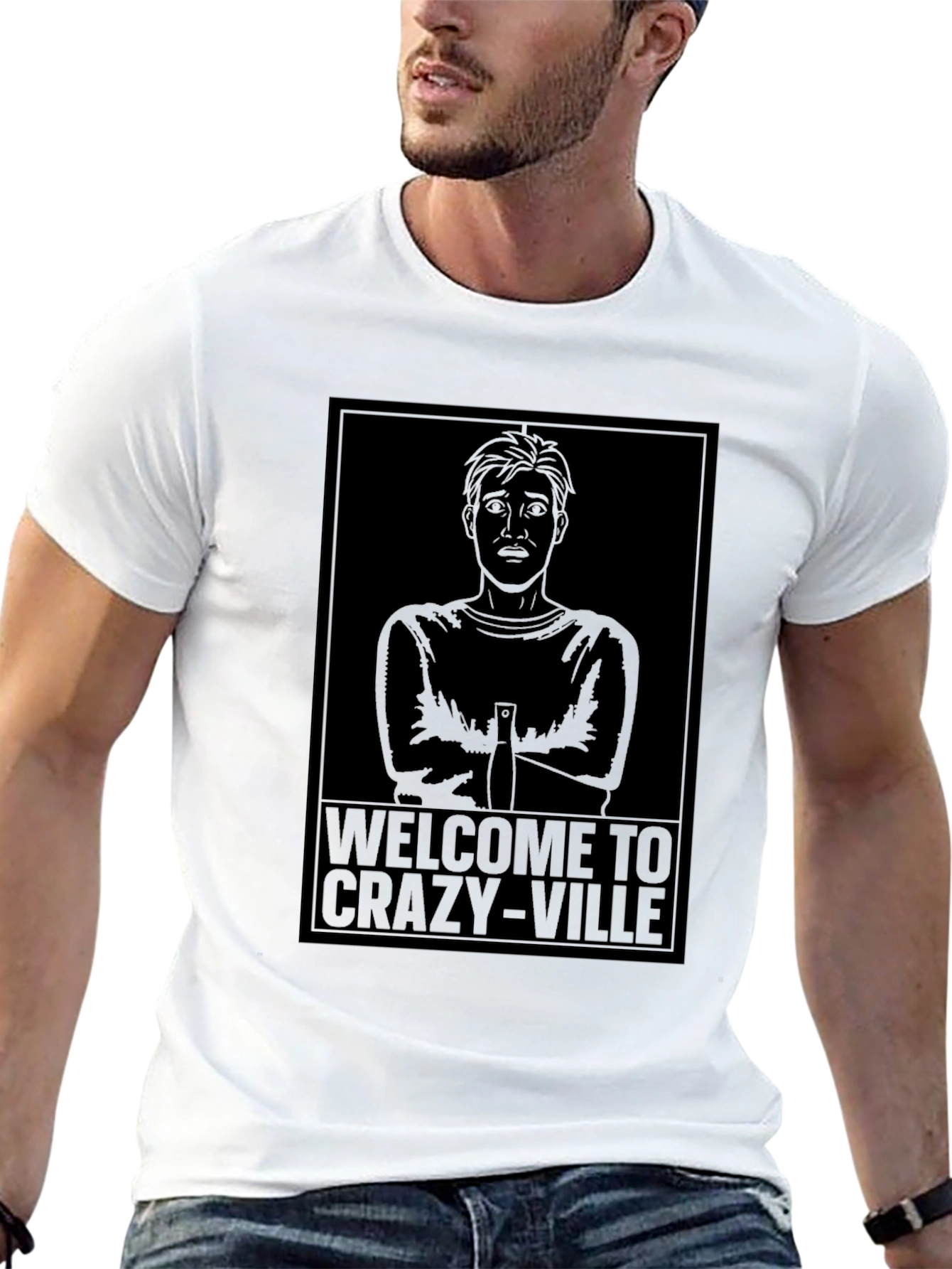 Black Welcome to Crazy-Ville Graphic T-Shirt - Mens Crew Neck Tee view 13