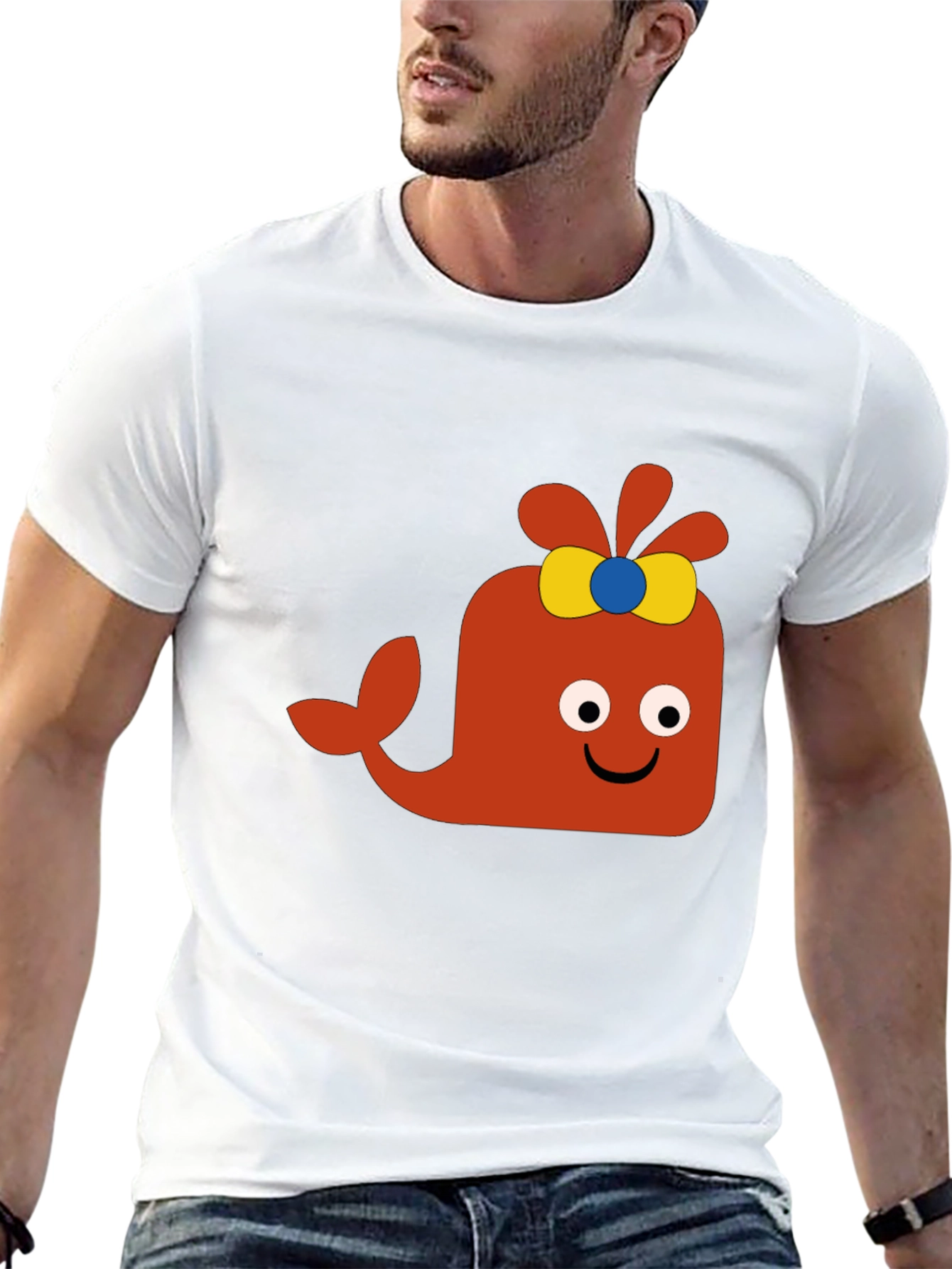 Black Fun Cartoon Whale Graphic Tee - Black Cotton Blend view 13