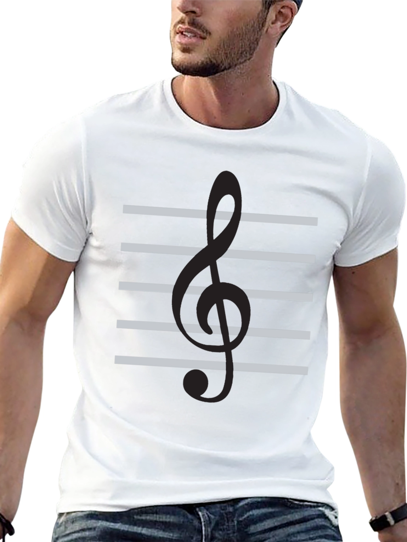 Black Musical Clef Staff T-Shirt - Black Cotton Tee view 13