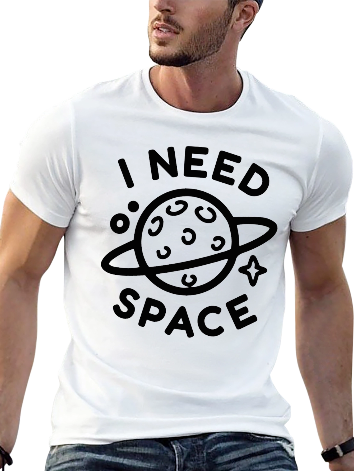 Black I Need Space Graphic T-Shirt - Black Casual Tee view 13