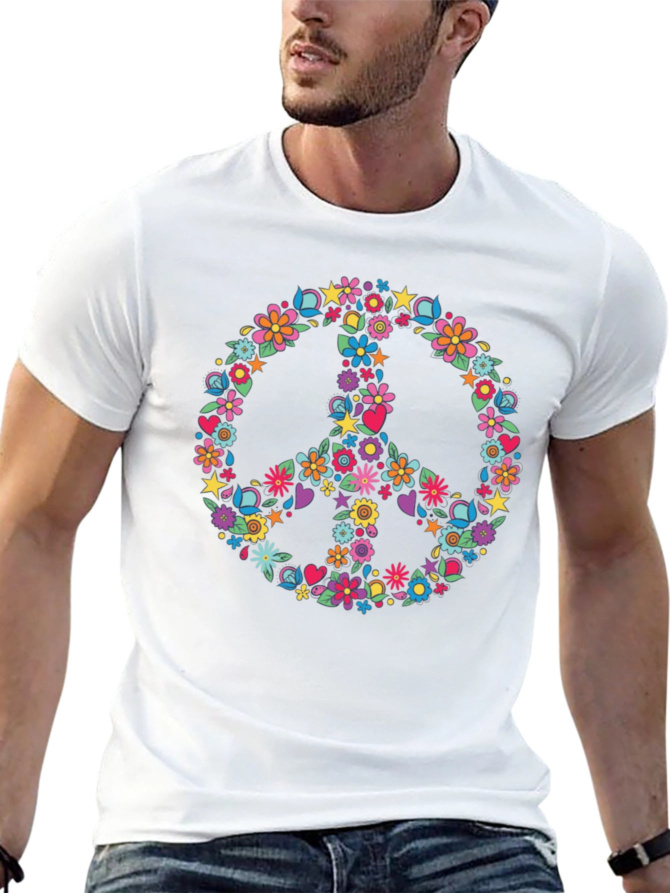 Black Floral Peace Sign Graphic T-Shirt view 13