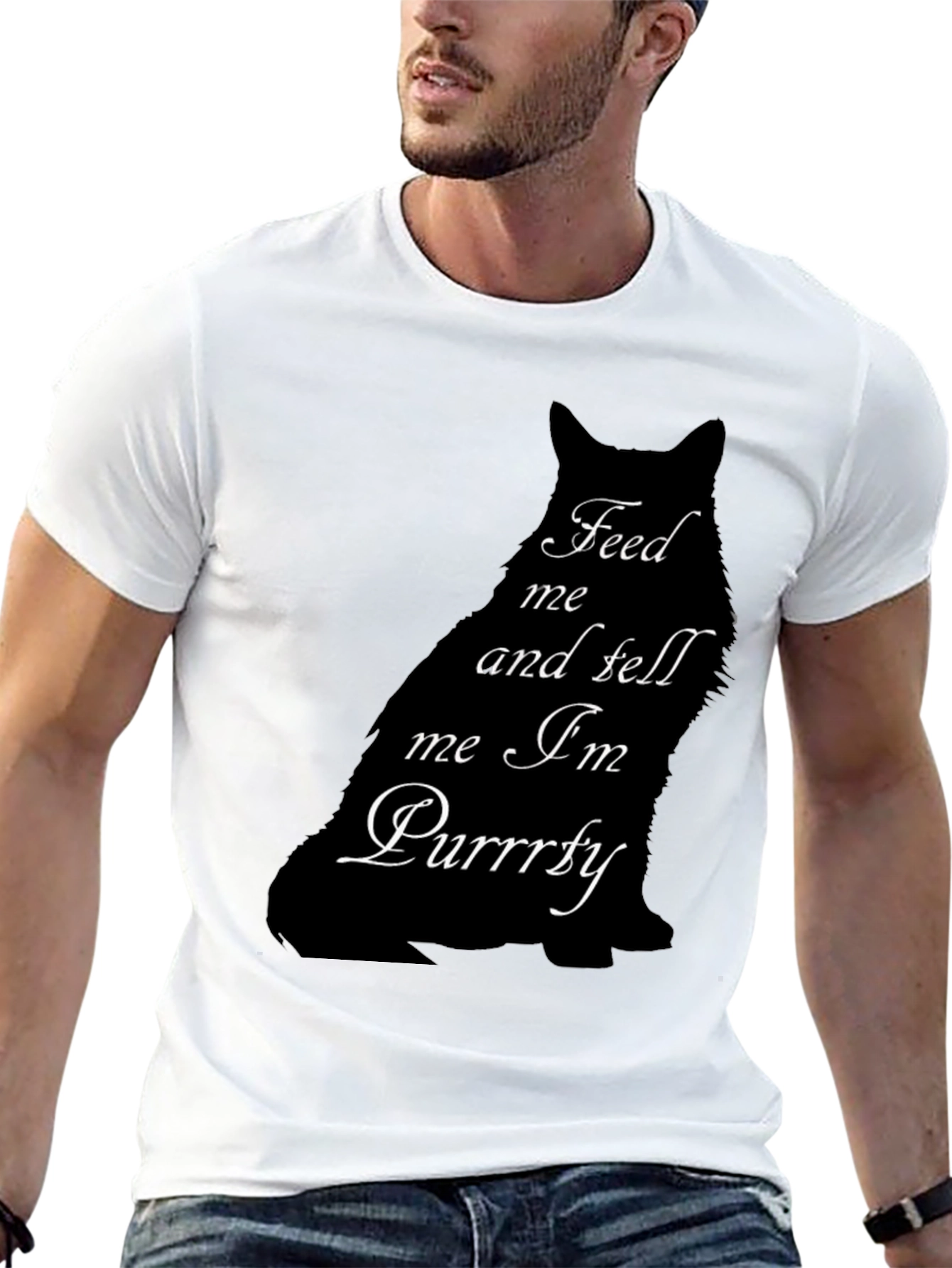 Black Feed Me Cat Graphic Tee - Purrrfectly Funny T-Shirt view 13
