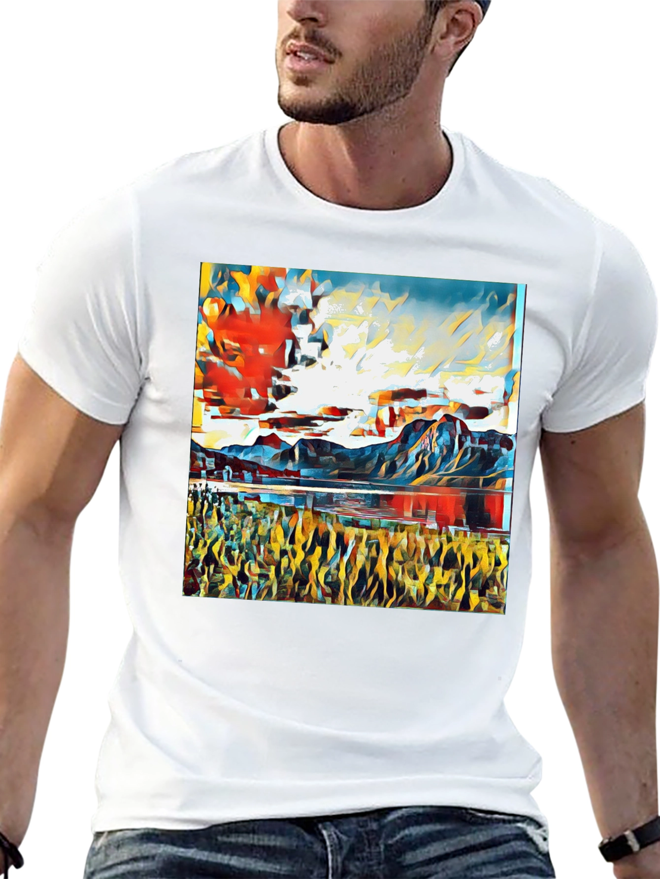 Black Abstract Landscape Graphic Tee - Stylish Art Shirt view 13