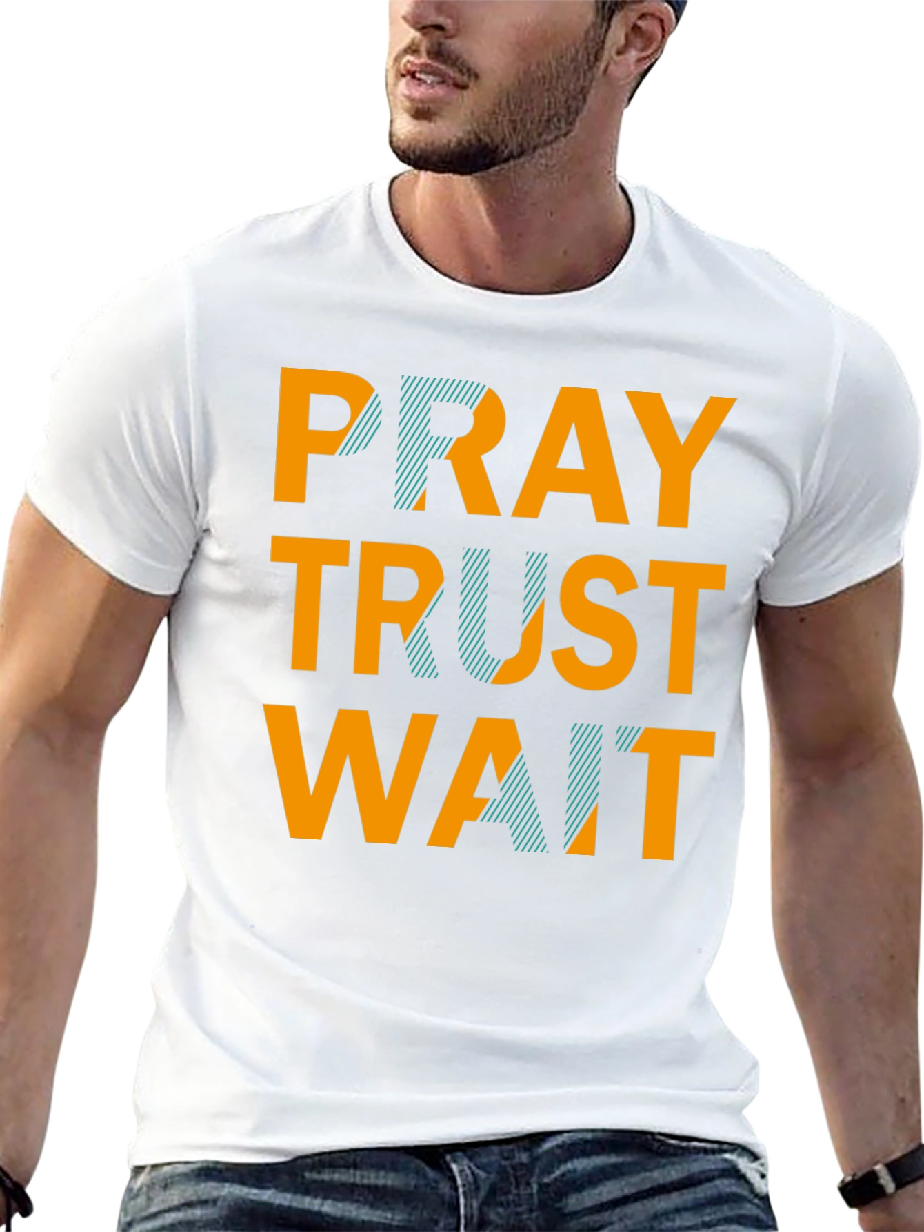 Black Pray Trust Wait Graphic Tee - Black Casual T-Shirt view 13