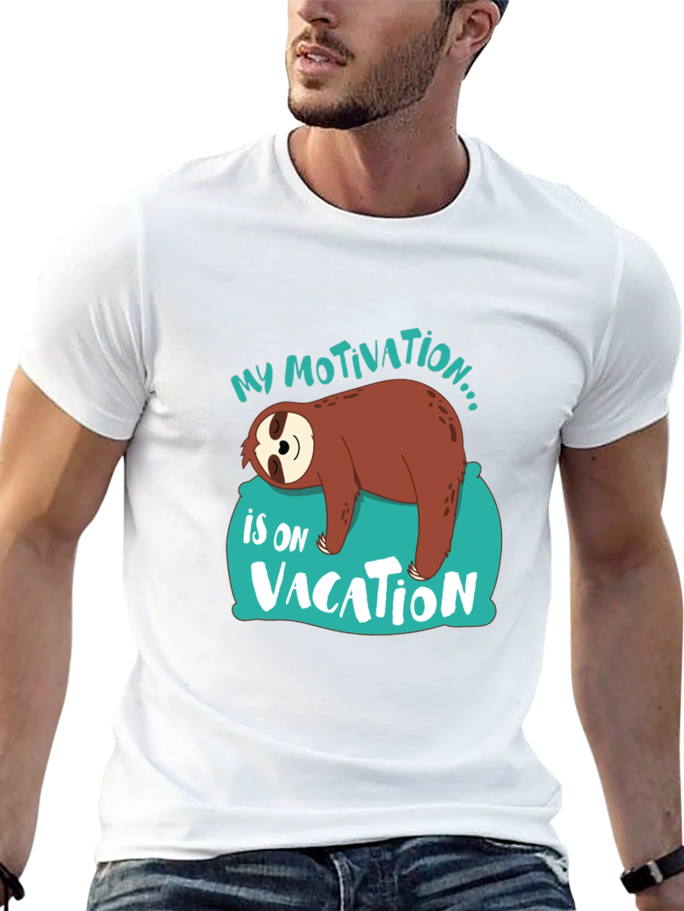 Black My Motivation is on Vacation Sloth Graphic T-Shirt view 13