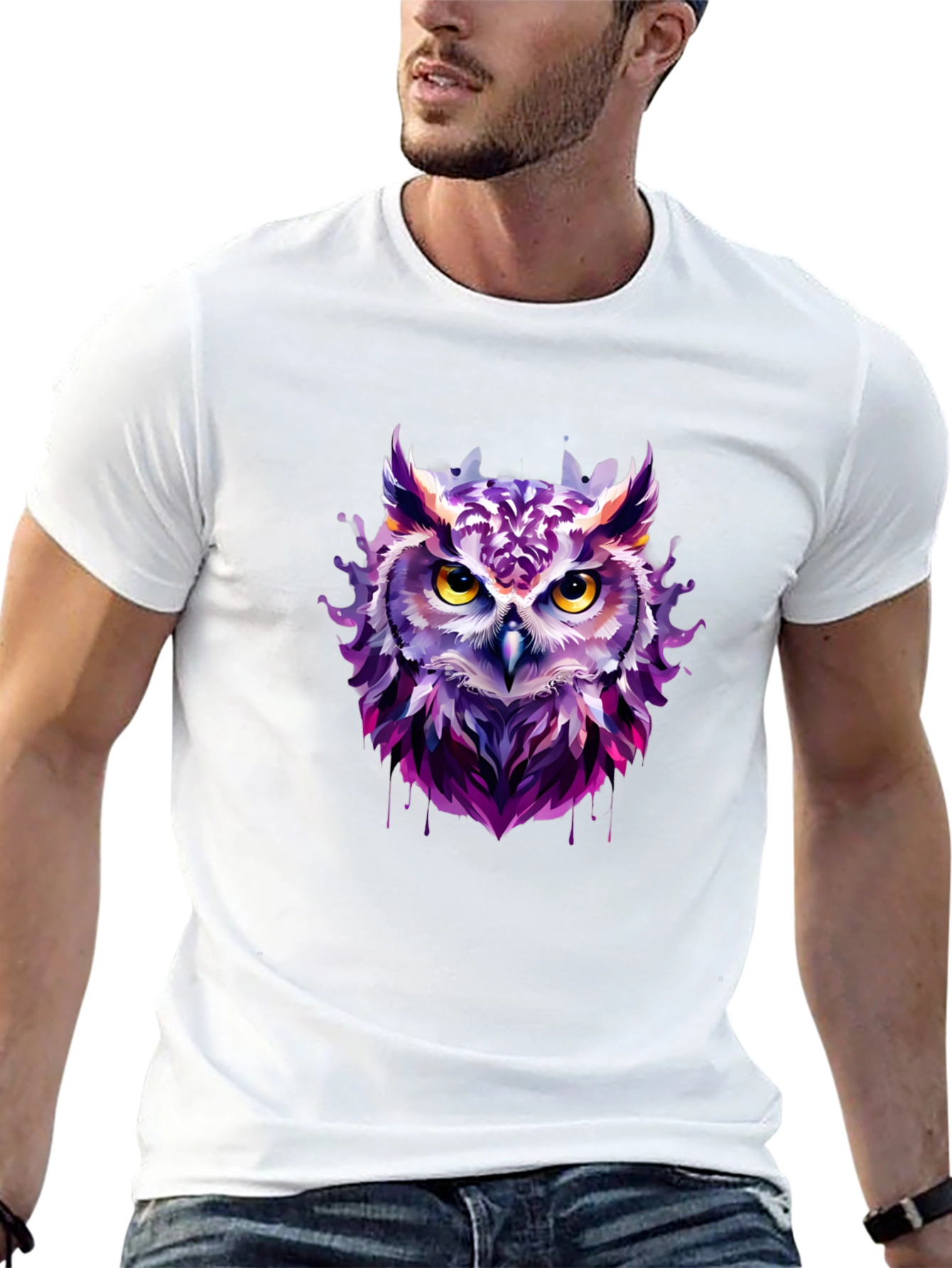 Black Artistic Owl Graphic Tee - Unique Design view 13