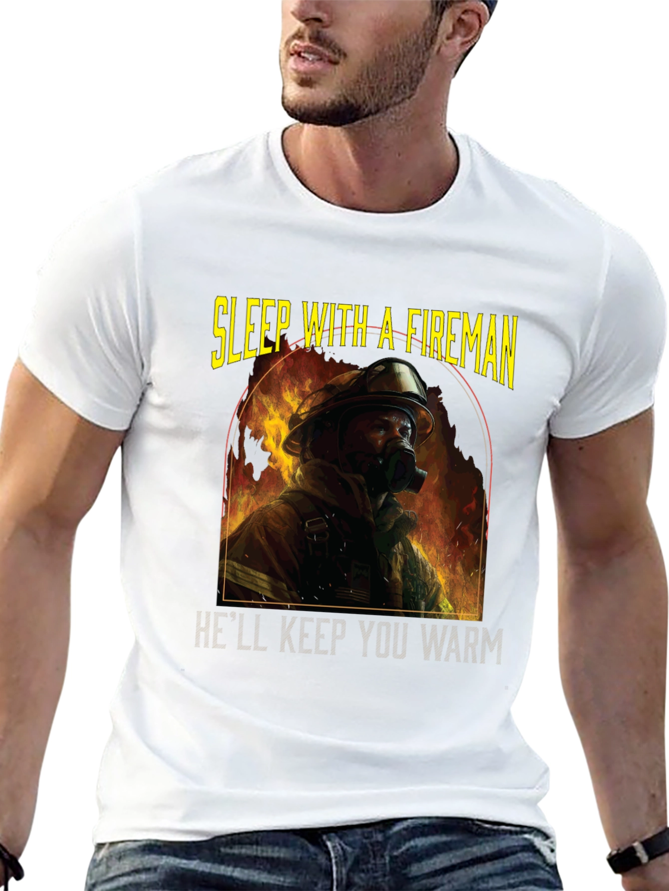 Black Fireman Graphic T-Shirt - Sleep With A Fireman view 13
