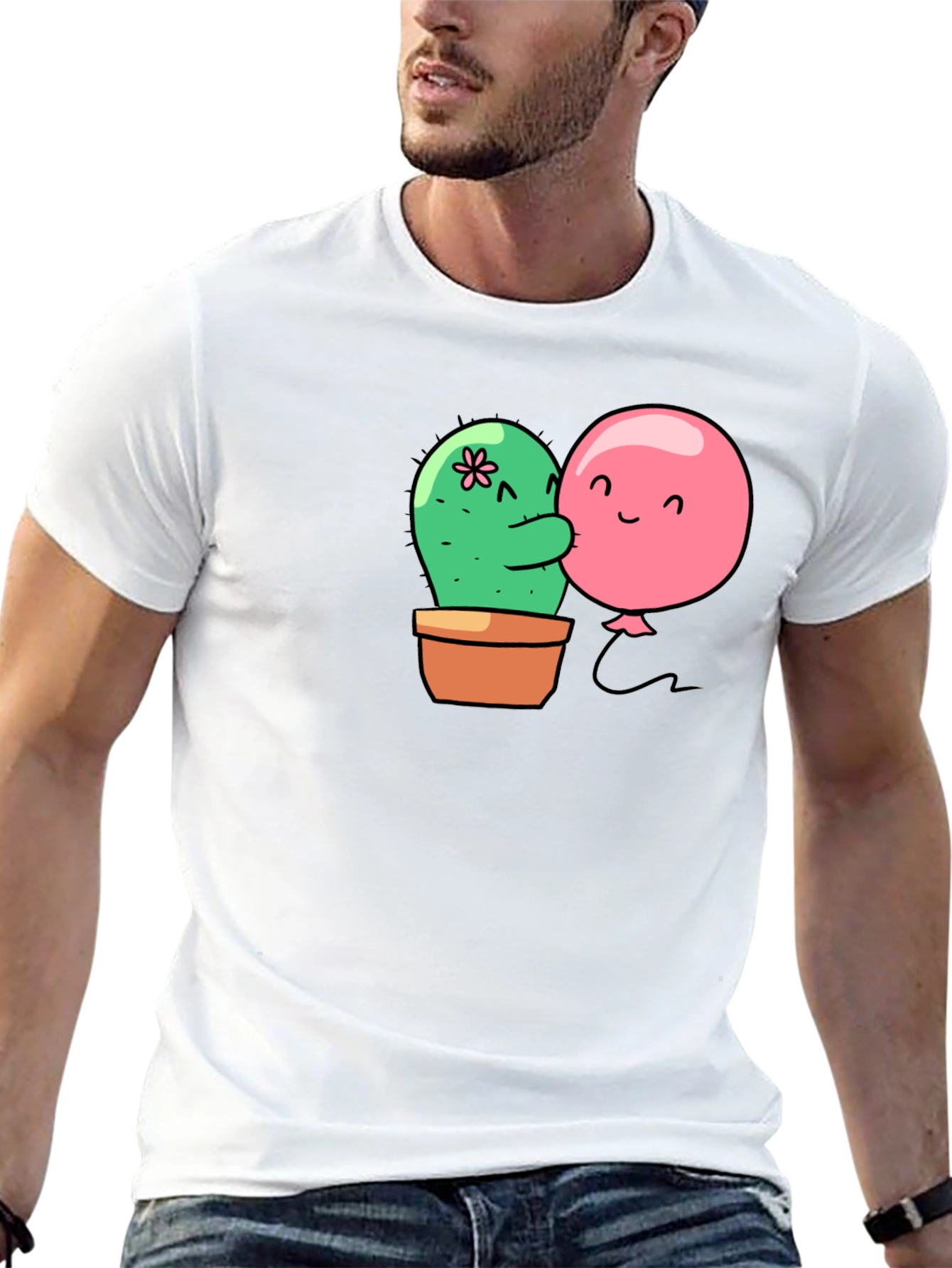 Black Cactus & Balloon Hug Black T-Shirt view 13