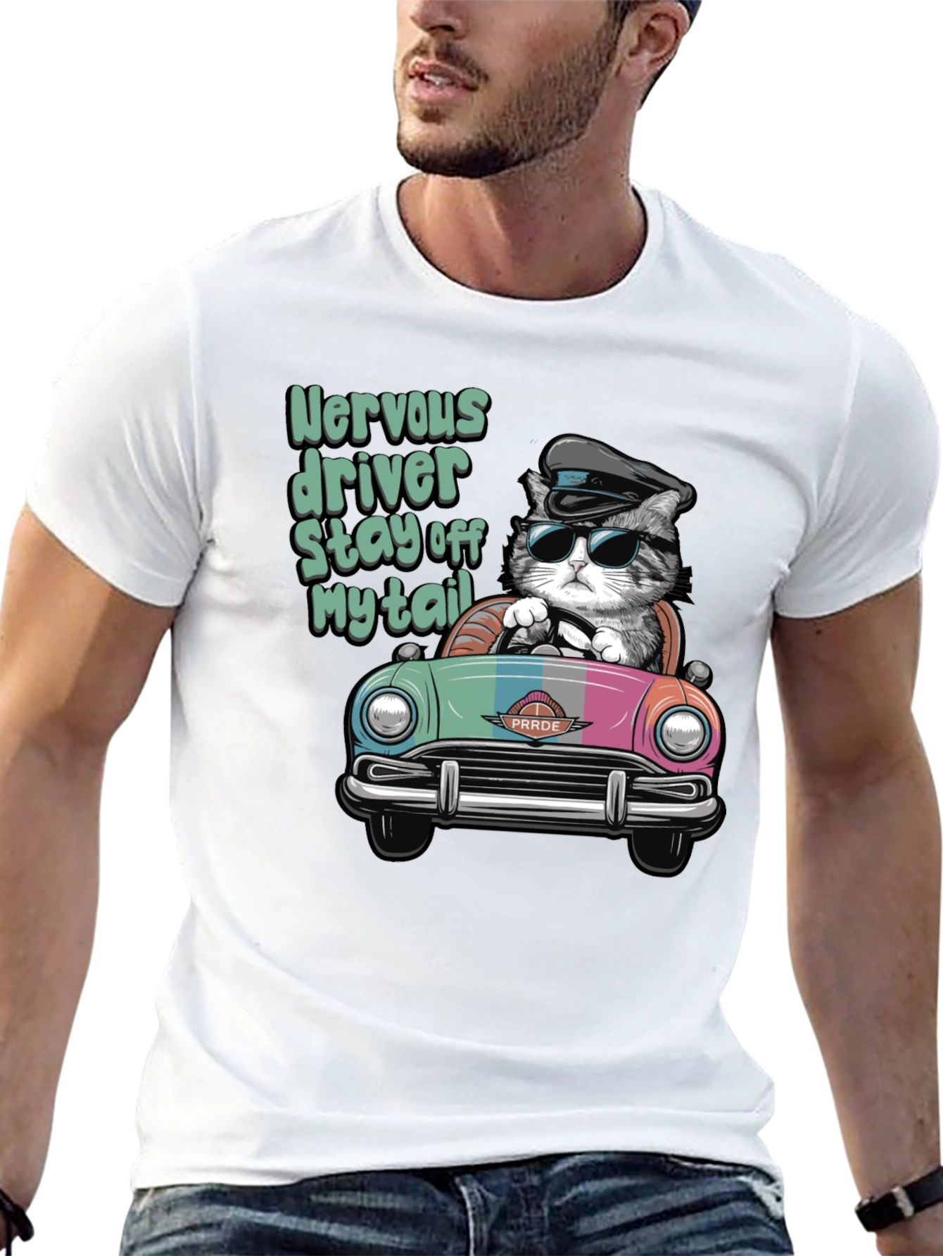 Black Nervous Driver Cat T-Shirt view 13