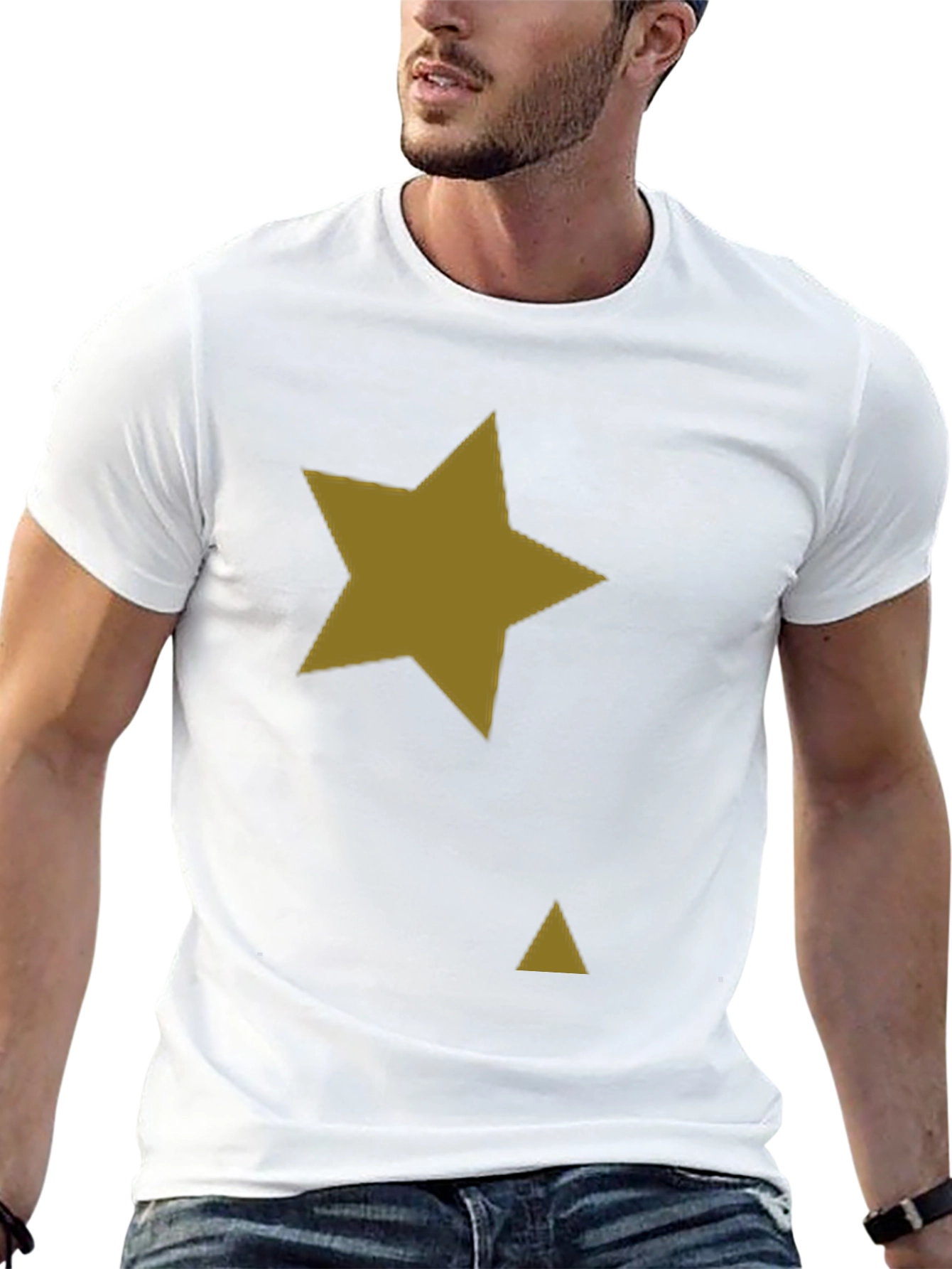 Black Black Tee with Gold Star & Triangle Graphic Print view 13