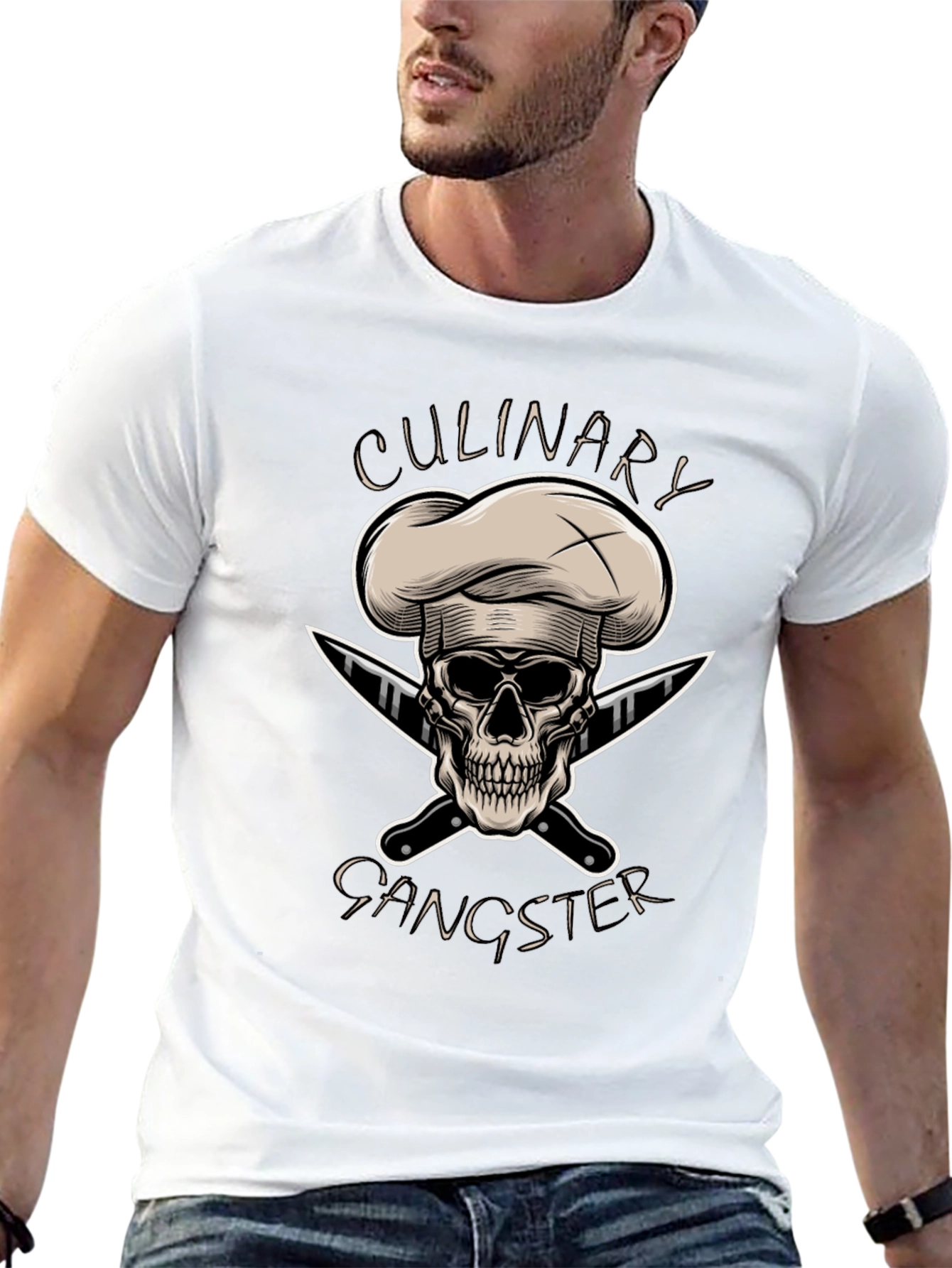 Black Culinary Gangster T-Shirt - Chef Skull Design view 13