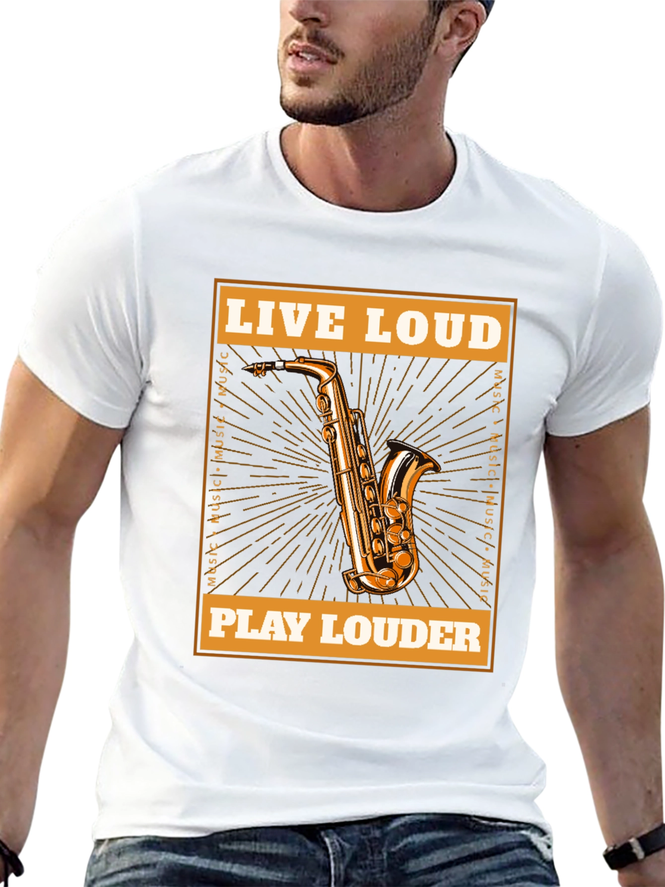 Black Live Loud Saxophone Graphic T-Shirt - Music Lover Tee view 13