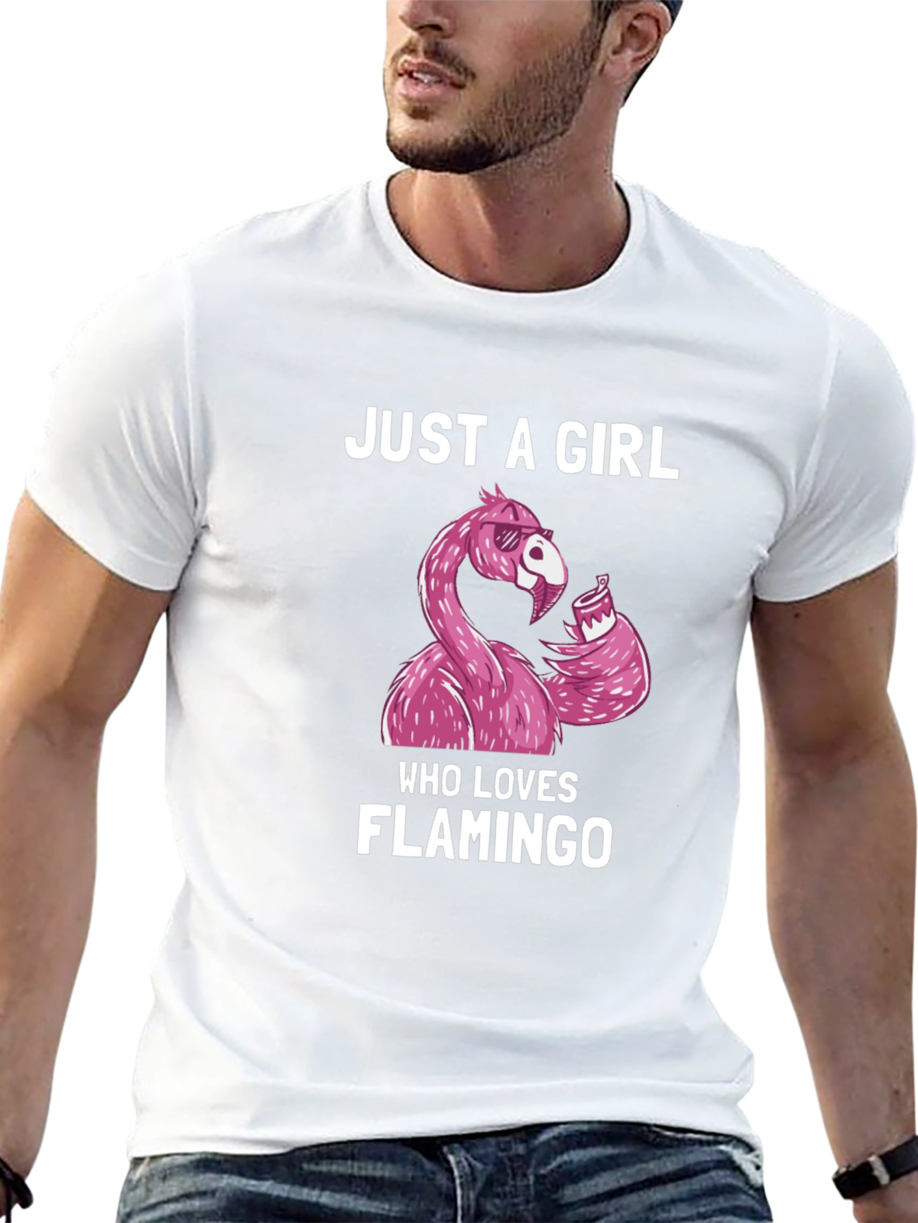 Black Just A Girl Who Loves Flamingo T-Shirt view 13