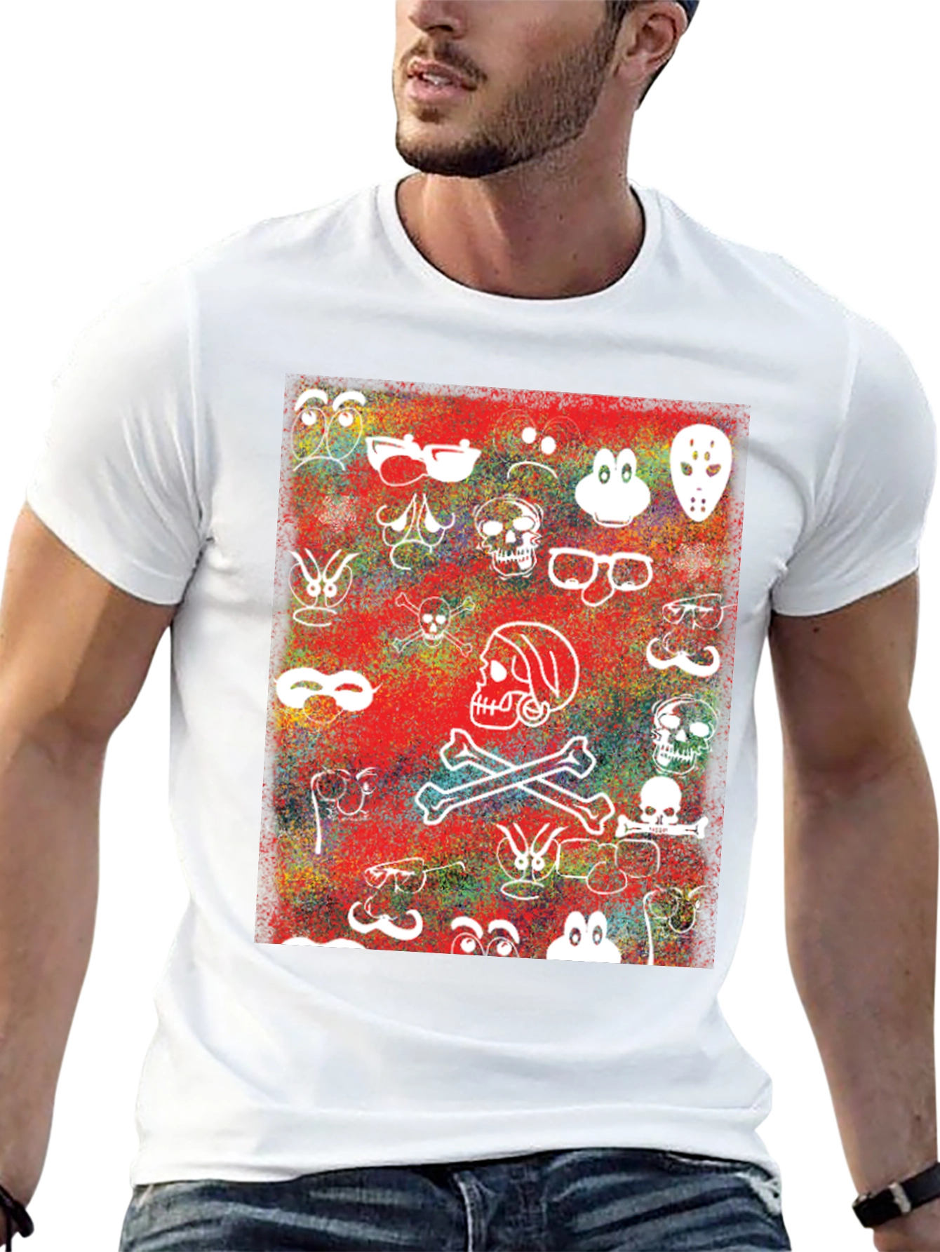 Black Skull & Character Graphic Print T-Shirt view 13