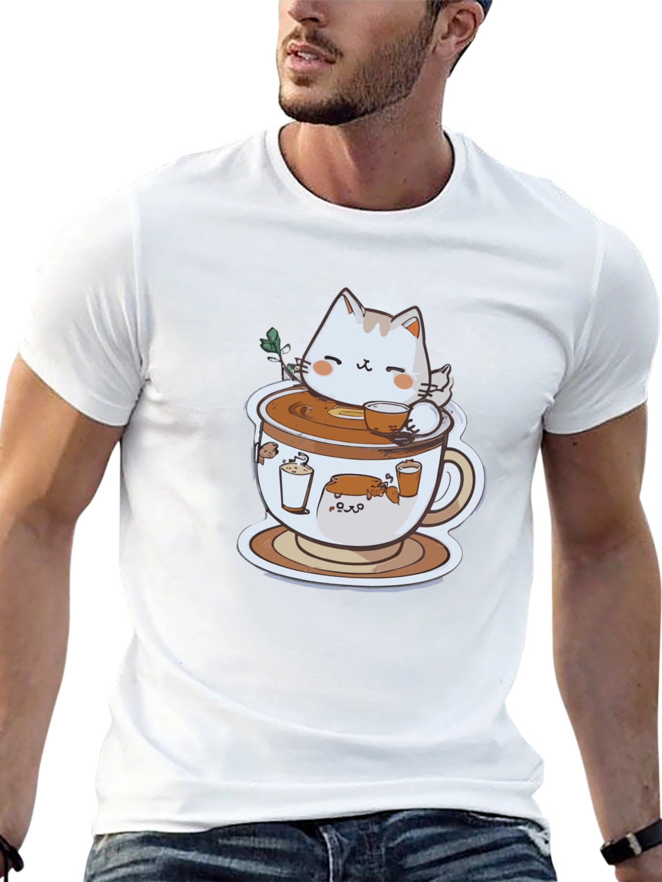 Black Cat in Coffee Cup Graphic Tee view 13