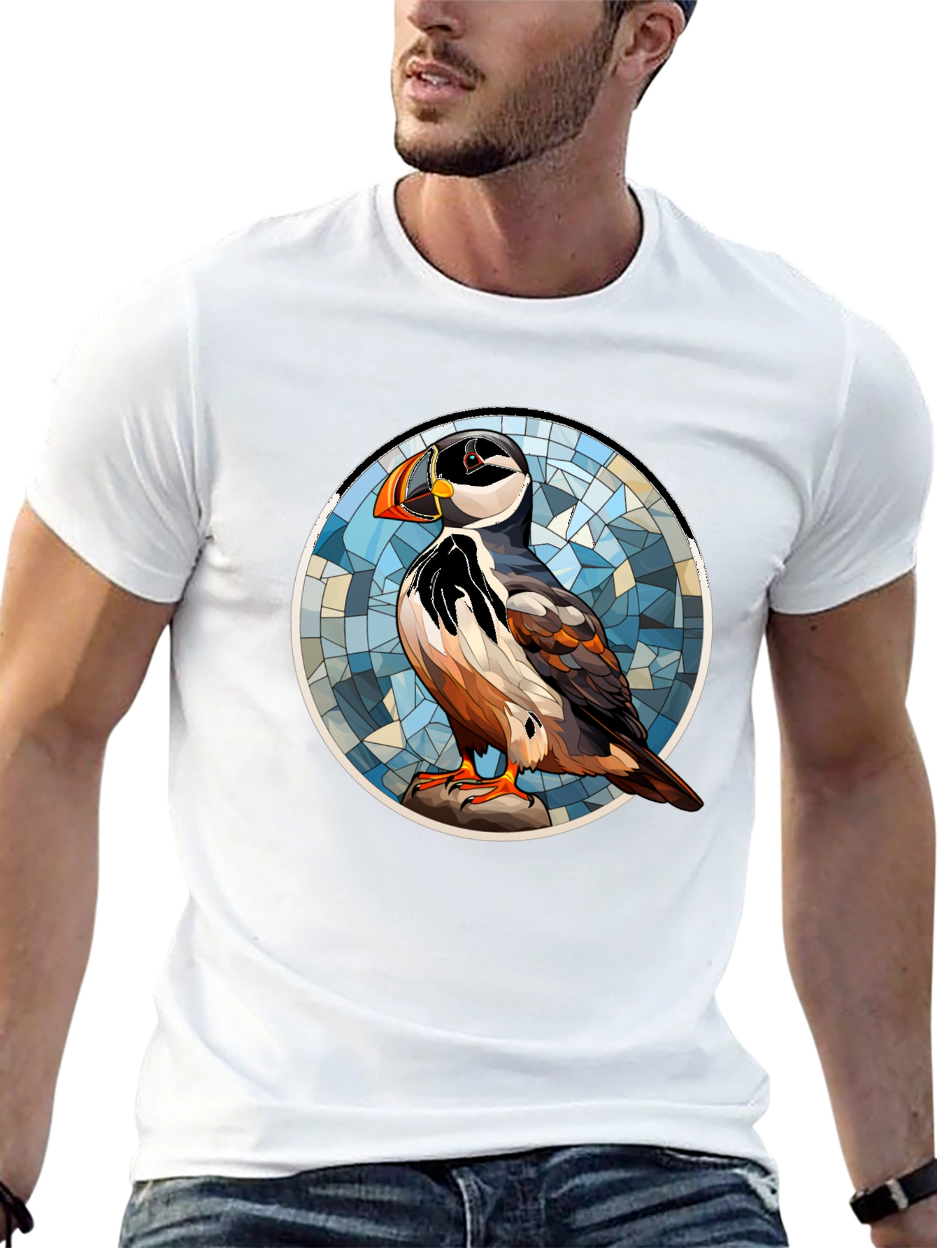 Black Puffin Art T-Shirt - Unique Bird Design view 13