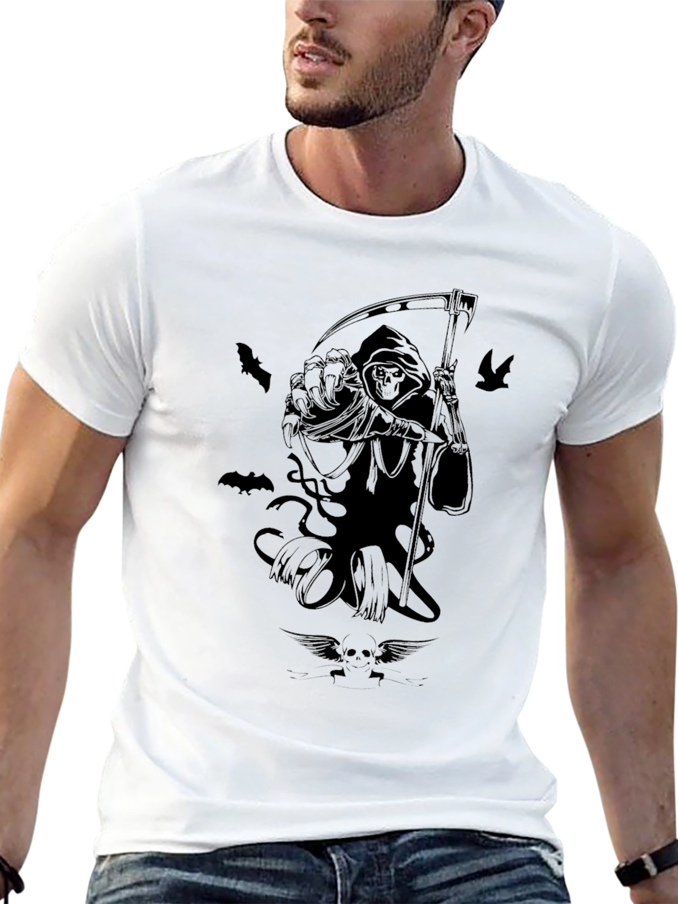 Black Grim Reaper Graphic Print Black T-Shirt view 13