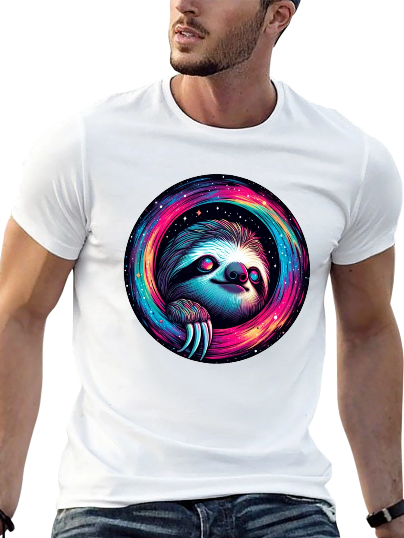 Black Cosmic Sloth Graphic Tee - Unisex Black T-Shirt view 13