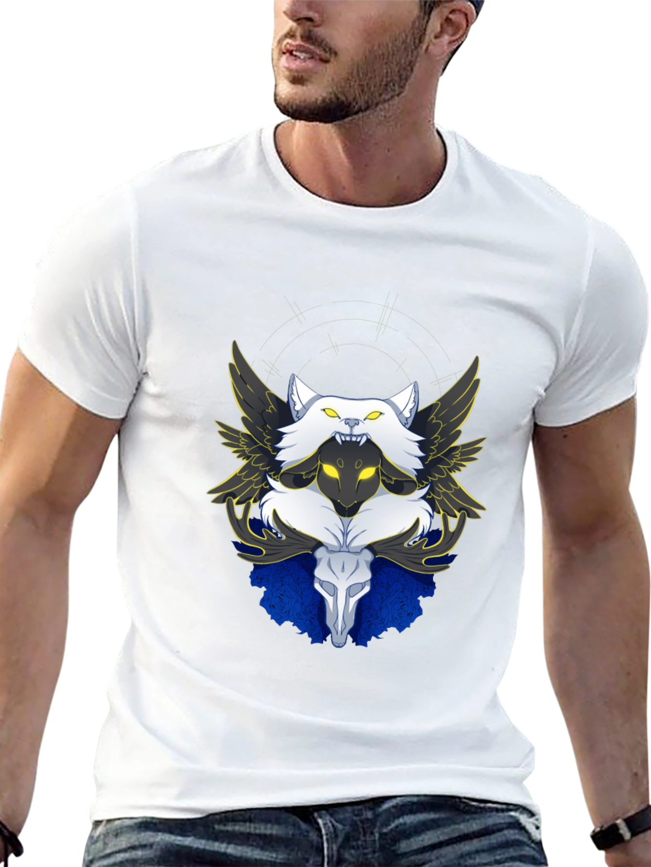 Black Winged Wolf & Skull Graphic Tee - Unique Design view 13