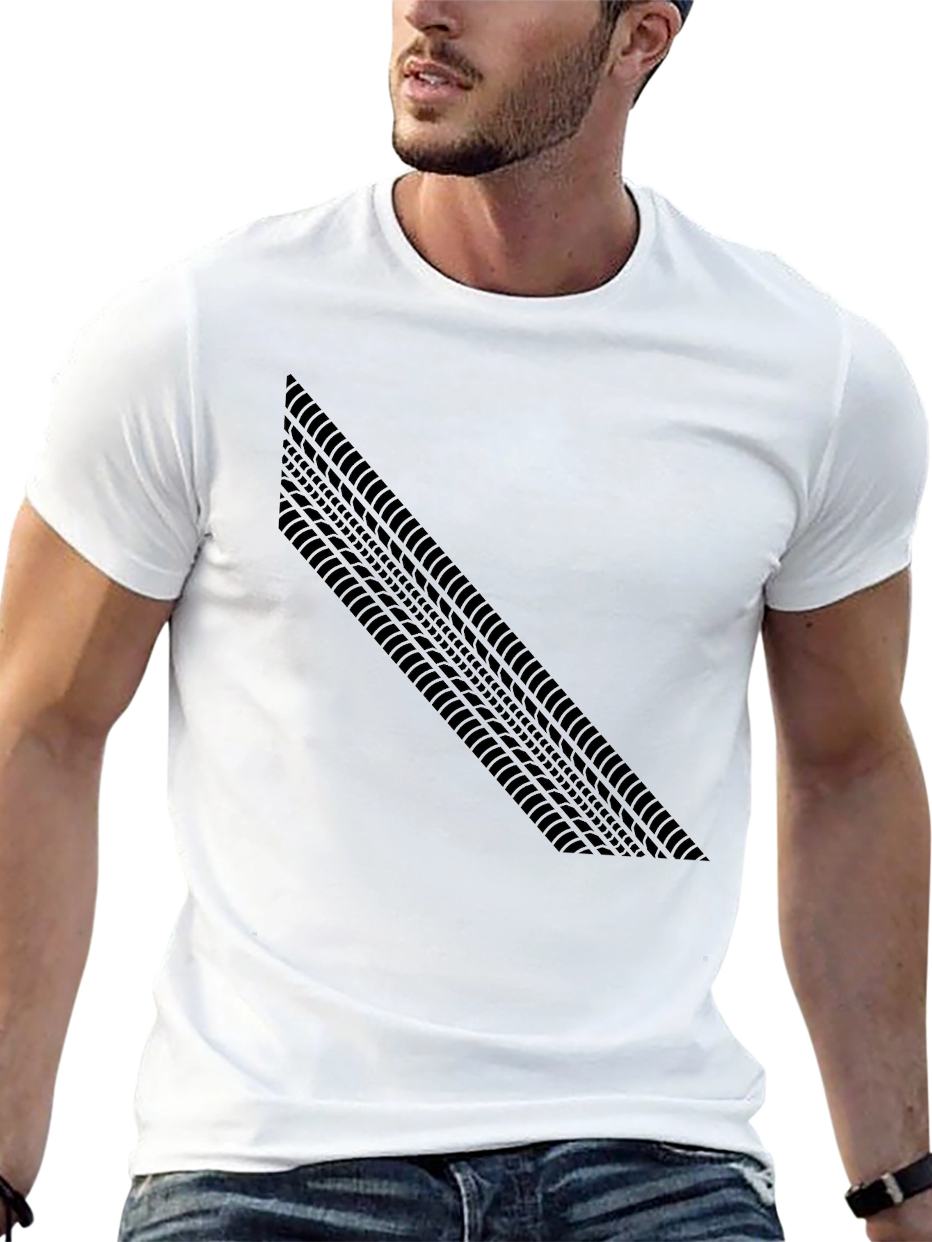 Black Tire Track Graphic Tee - Black Casual T-Shirt view 13