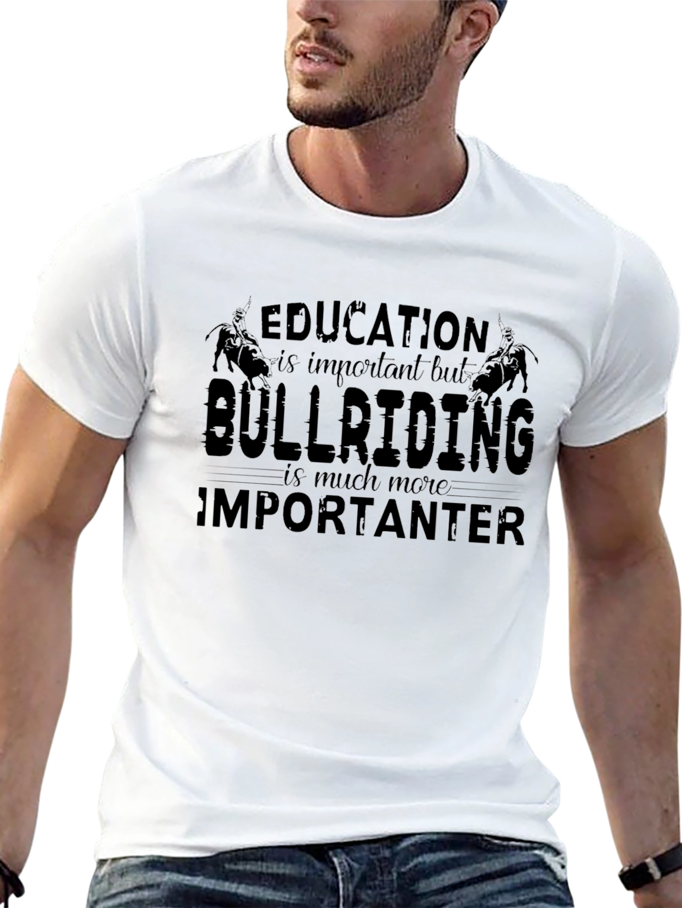 Black Bull Riding T-Shirt: Education vs. Bull Riding view 13