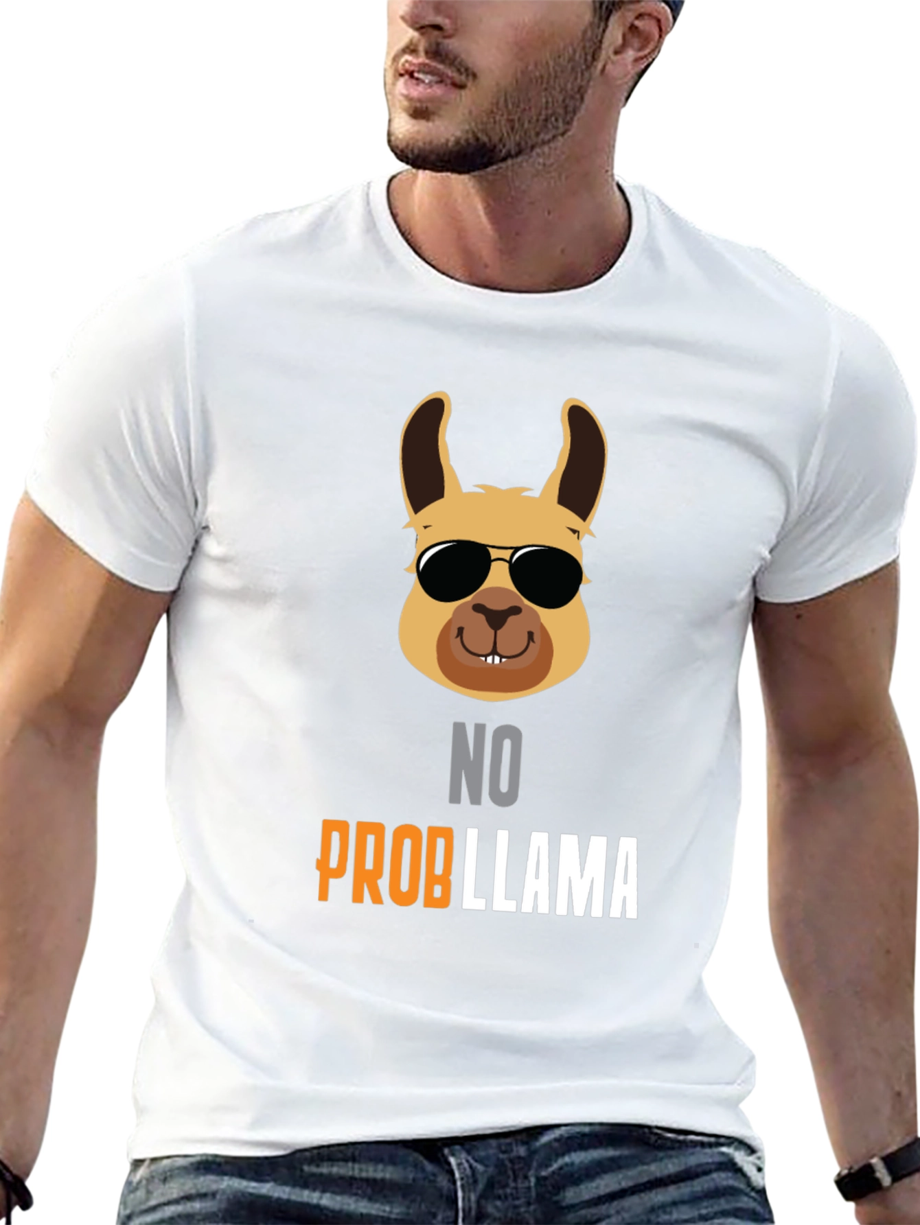 Black No Probllama T-Shirt - Cool Llama with Shades view 13