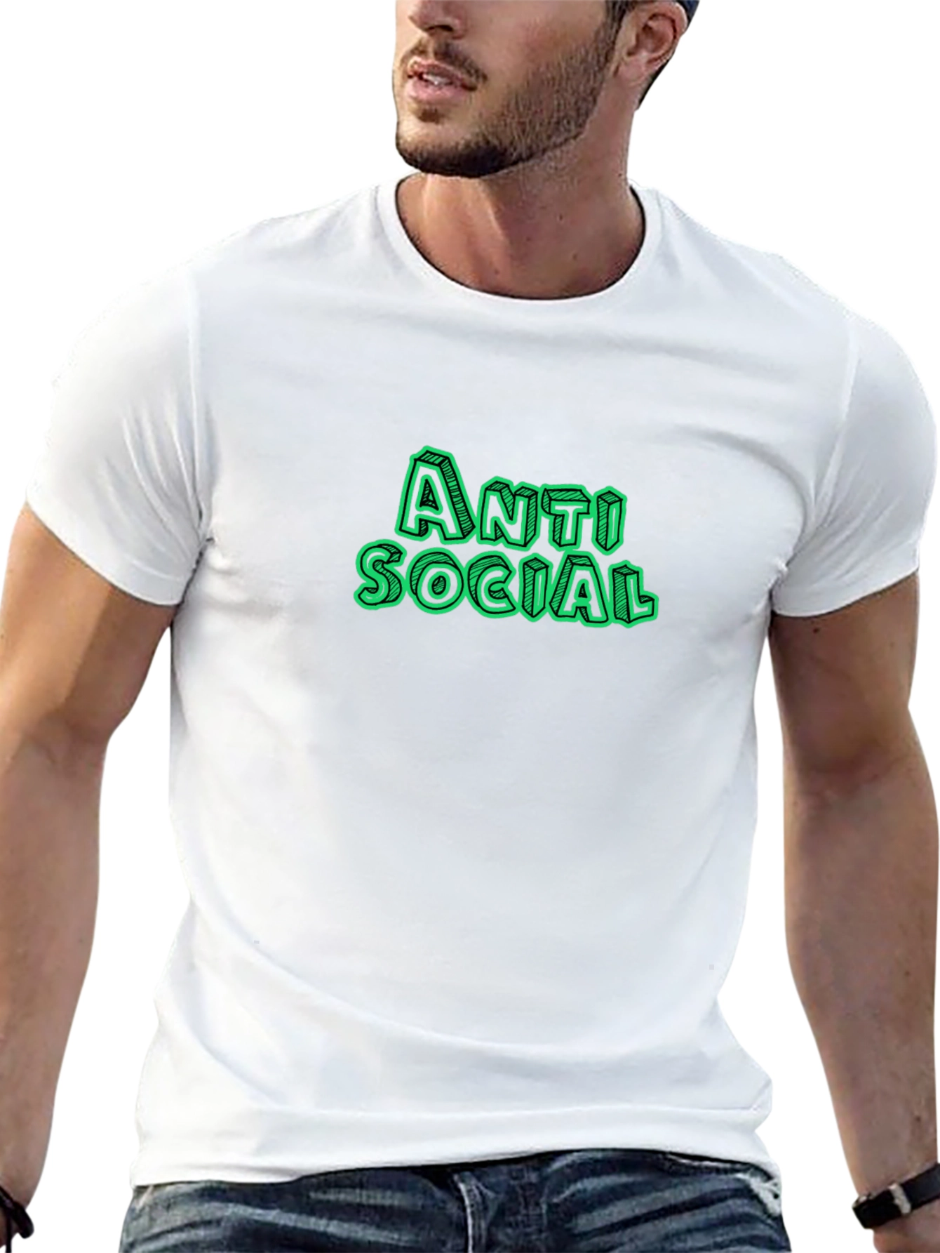 Black Anti Social Green Text Black T-Shirt view 13