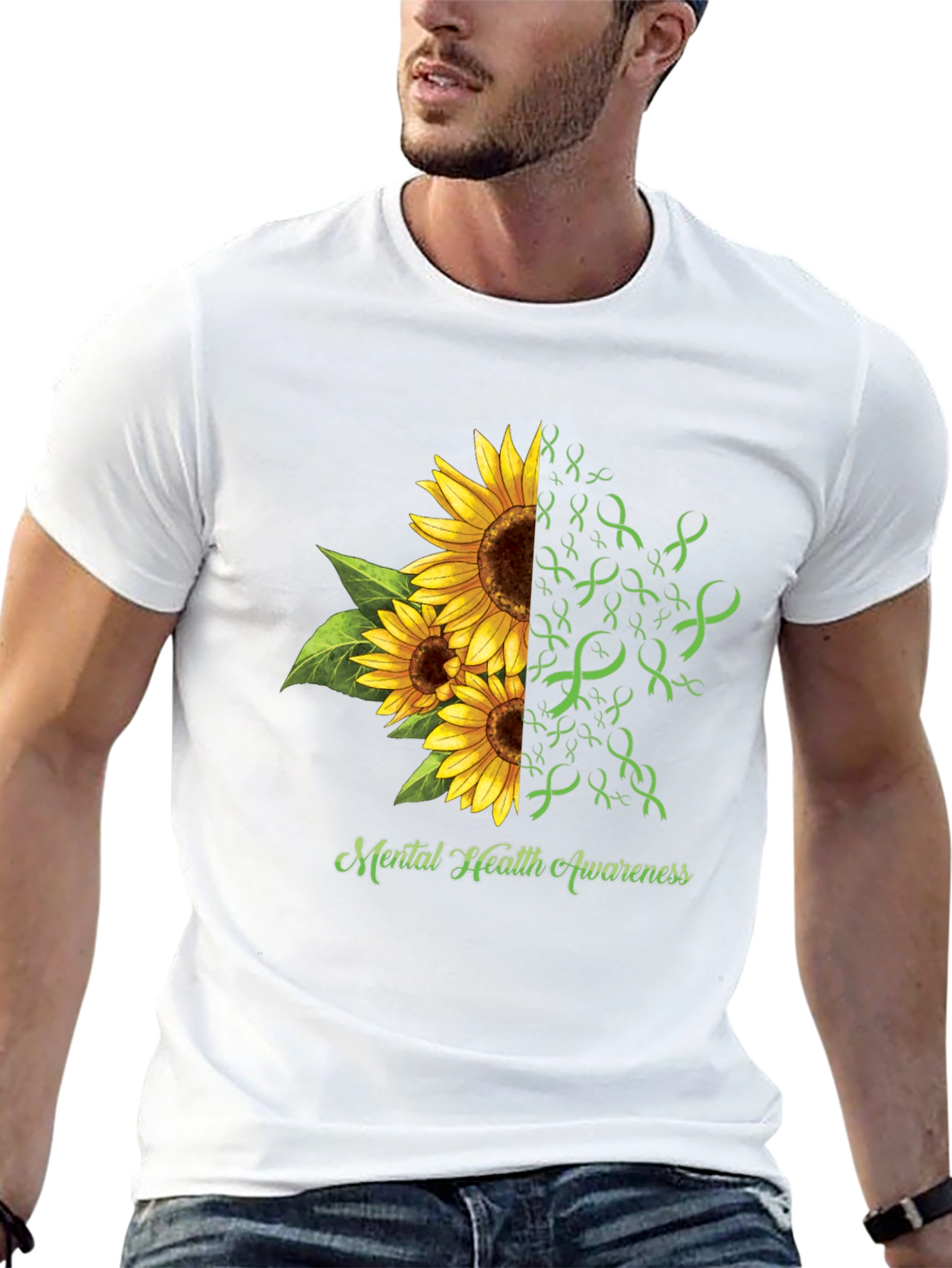 Black Mental Health Awareness Sunflower Ribbon T-Shirt view 13