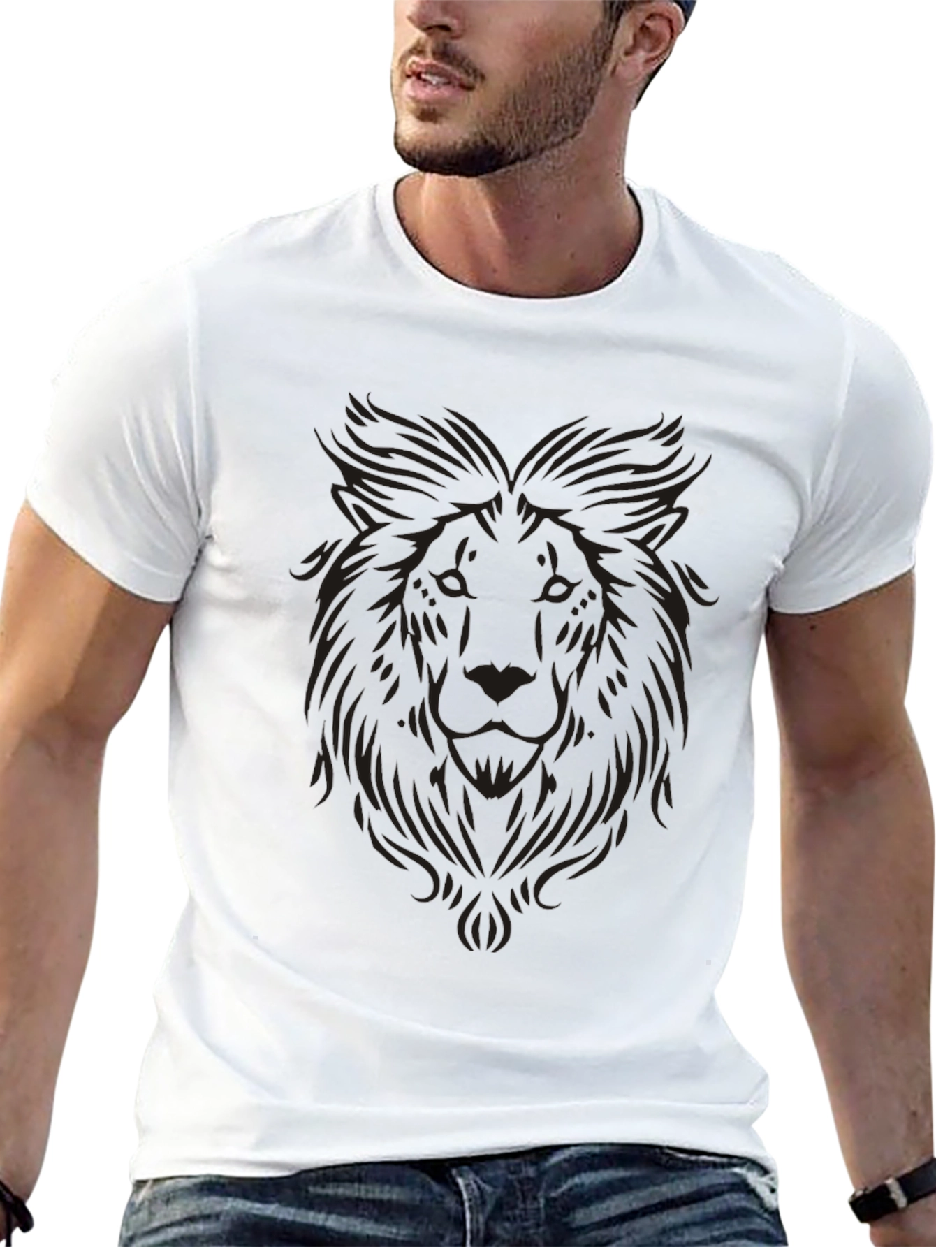 Black Lion Graphic Print Men's Black T-Shirt view 13