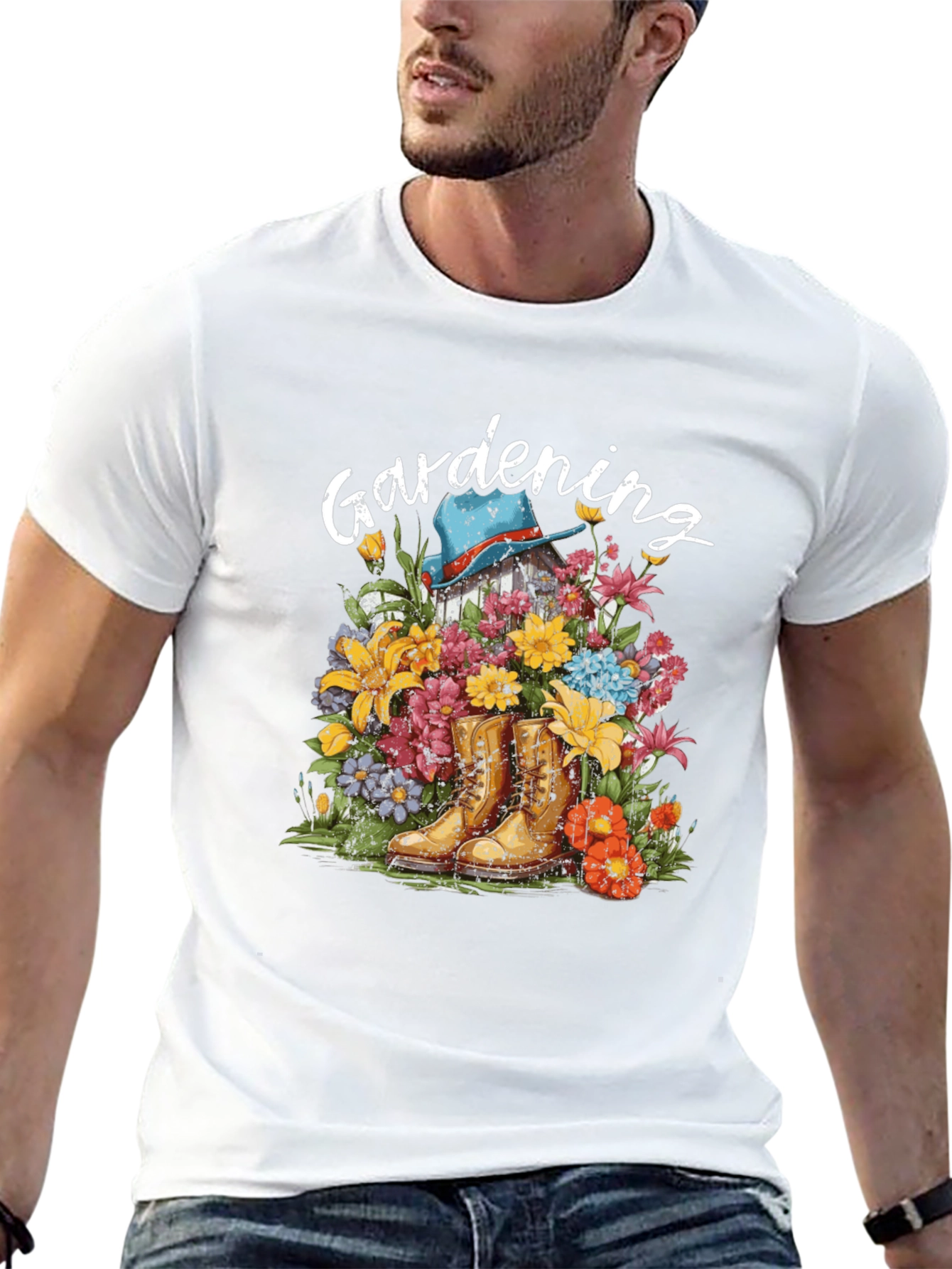 Gardening T-Shirt with Boots and Flowers Design - 13