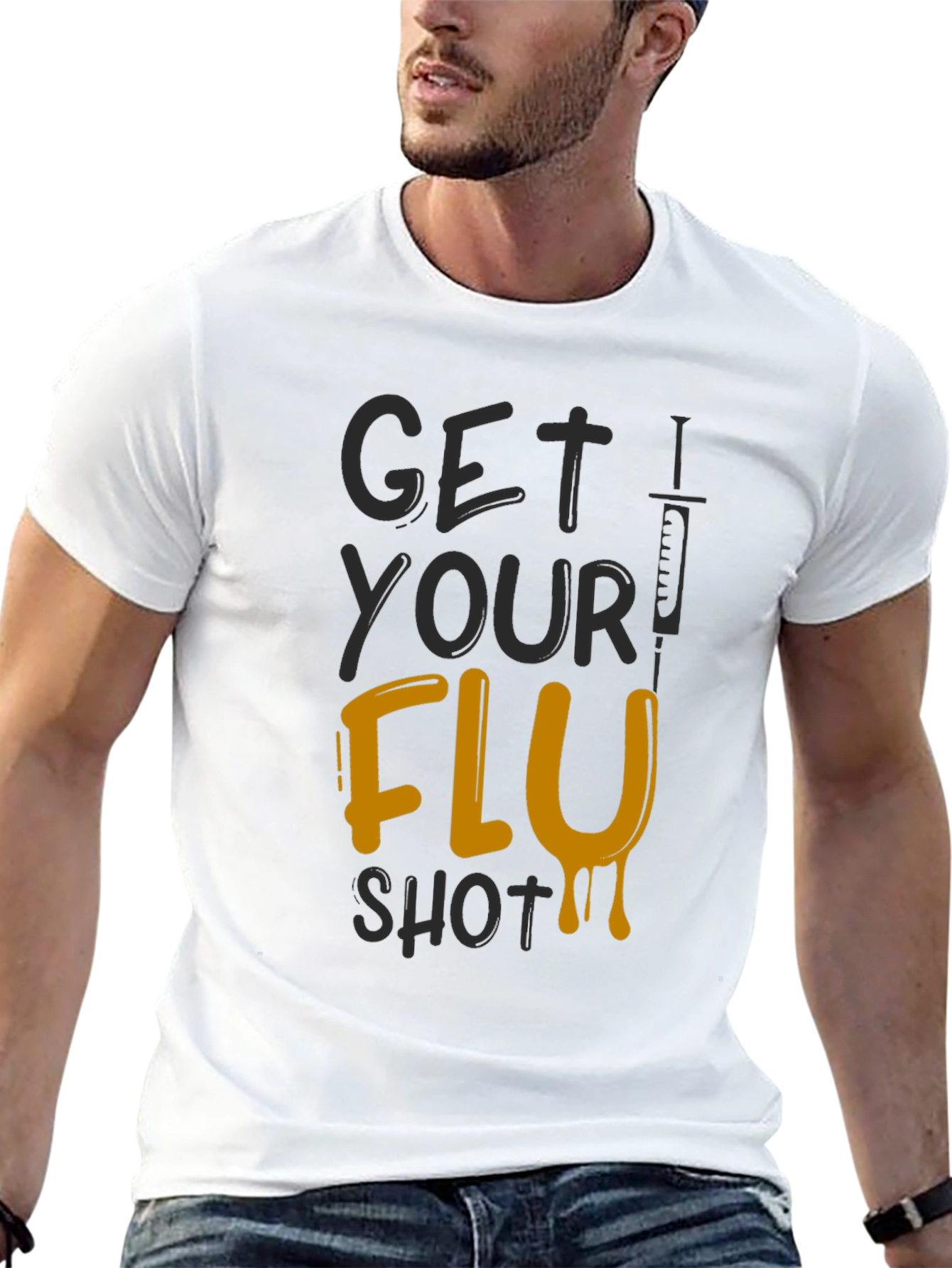 Black Get Your Flu Shot T-Shirt - Black Novelty Tee view 13