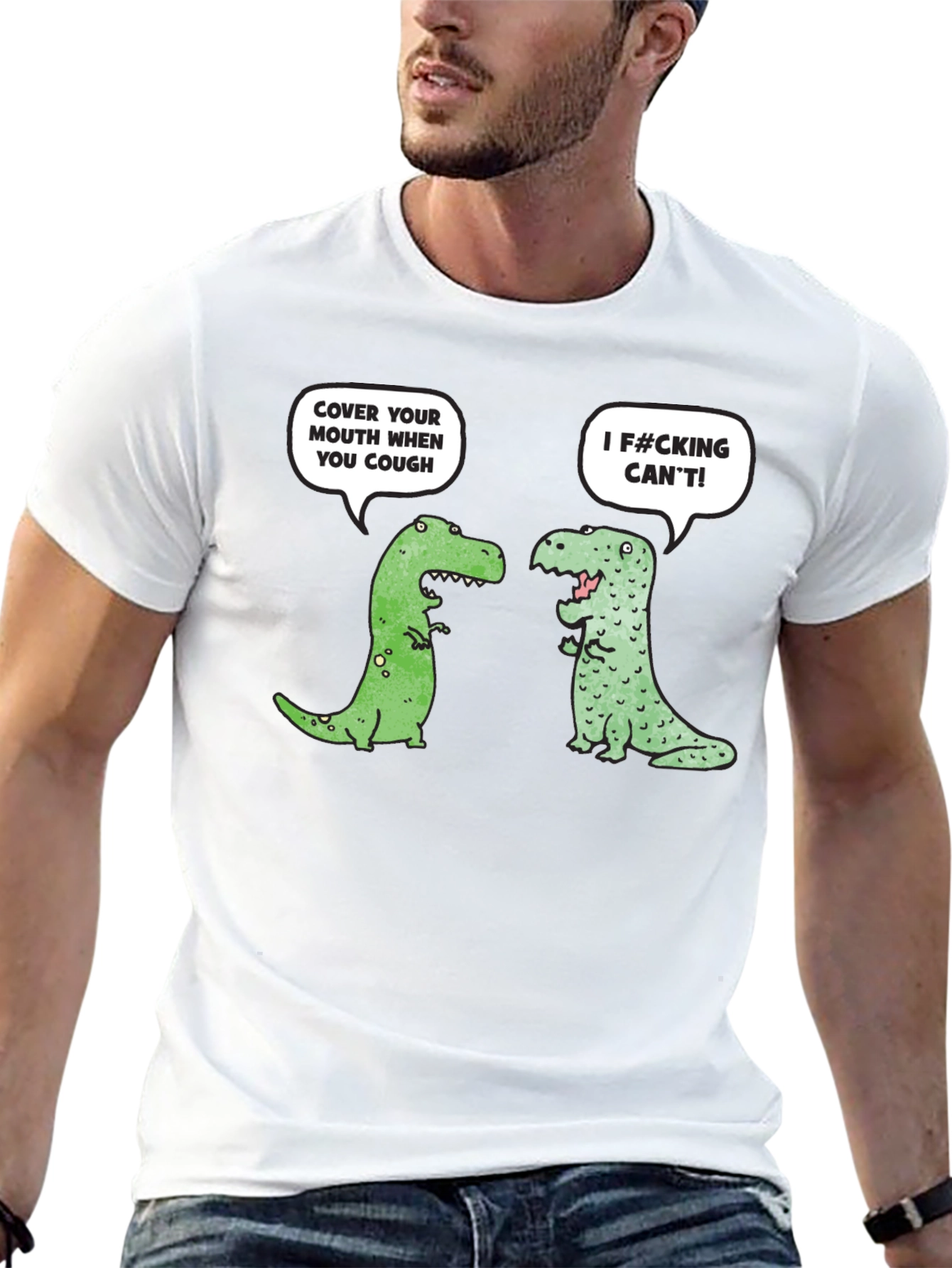 Black Funny Dinosaur Cough Cover T-Shirt view 13