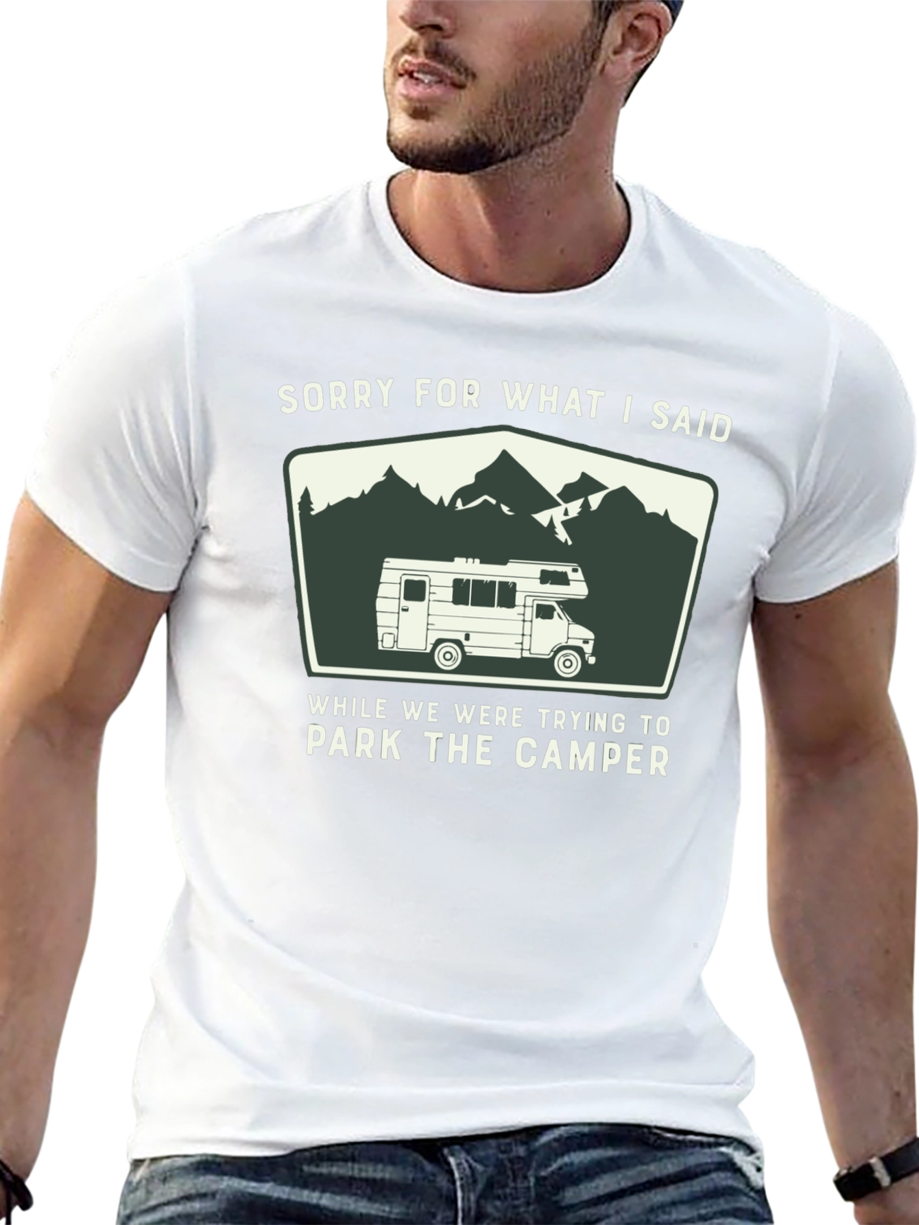Black Sorry For What I Said Camper T-Shirt view 13