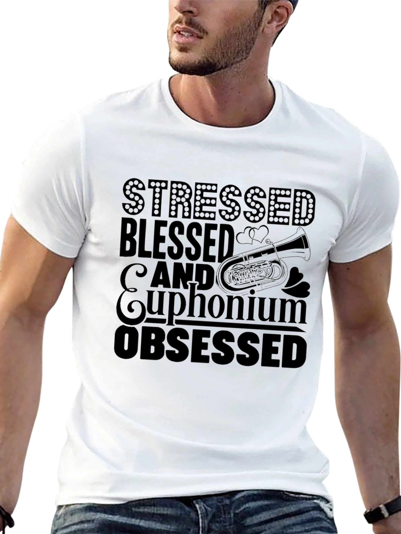 Black Stressed, Blessed, Euphonium Obsessed Black T-Shirt view 13