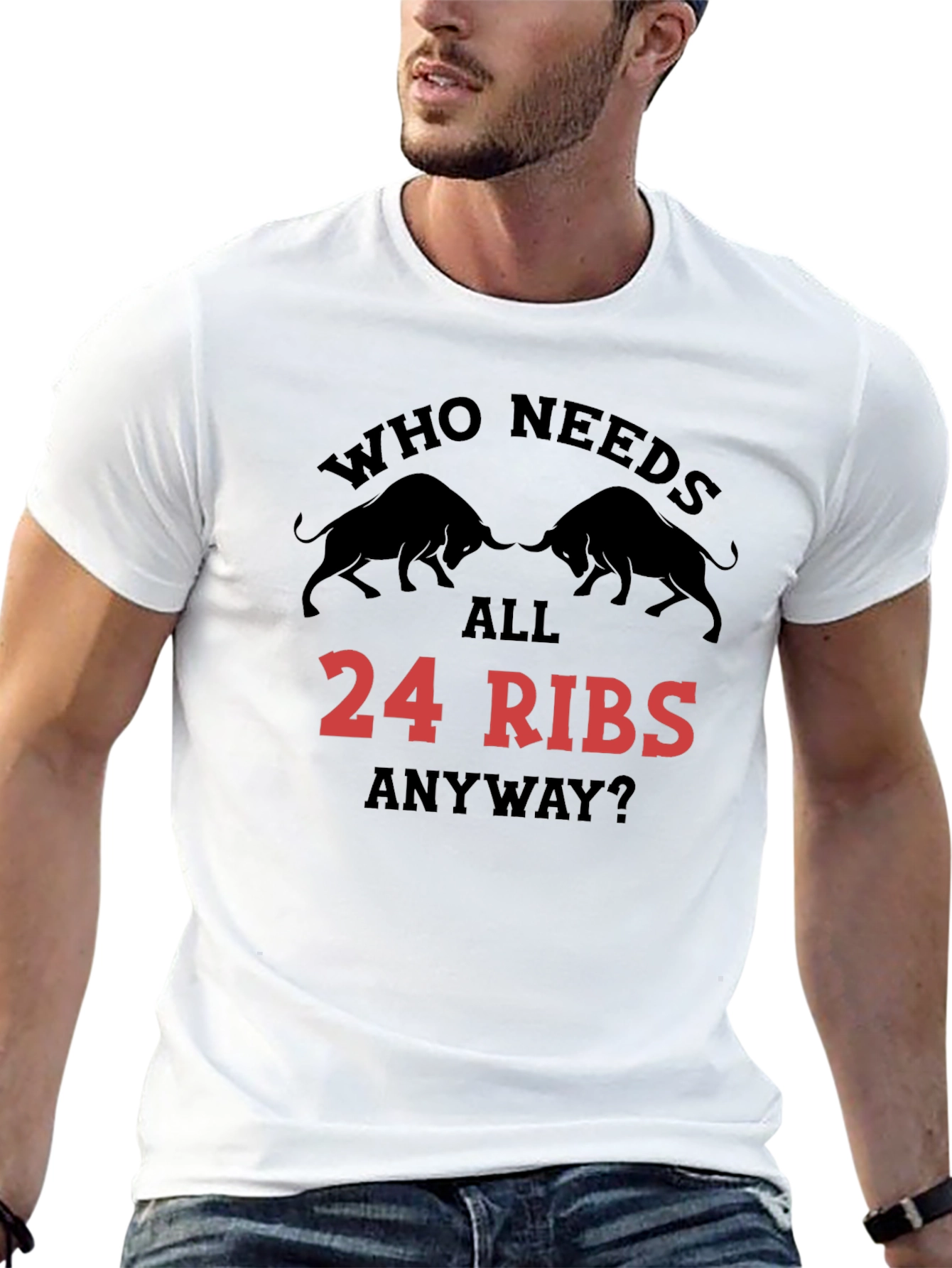 Black Who Needs All 24 Ribs Anyway? Black T-Shirt view 13