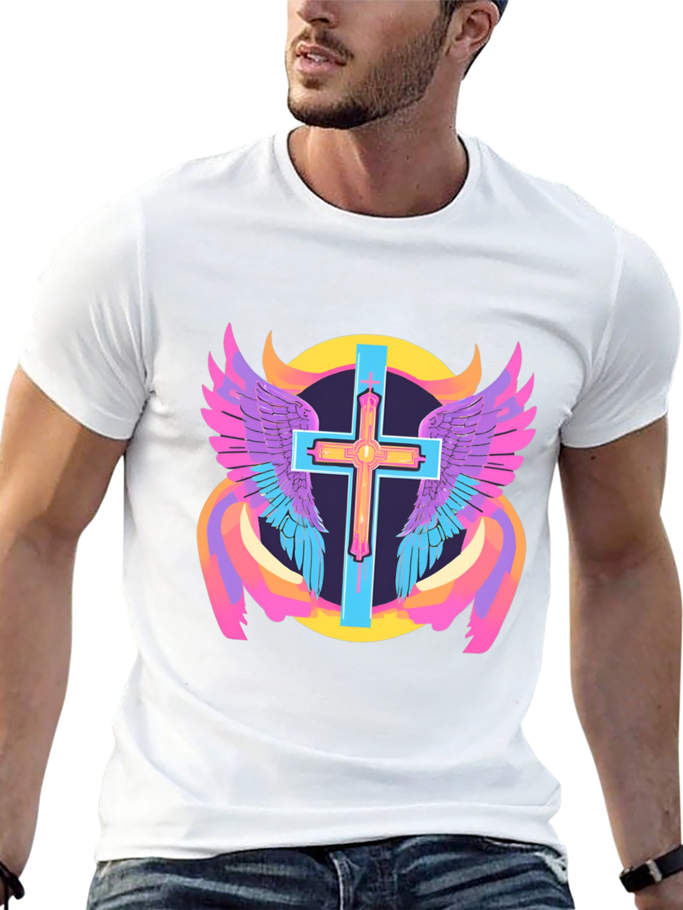 Black Winged Cross Graphic Tee - Black Cotton Blend view 13