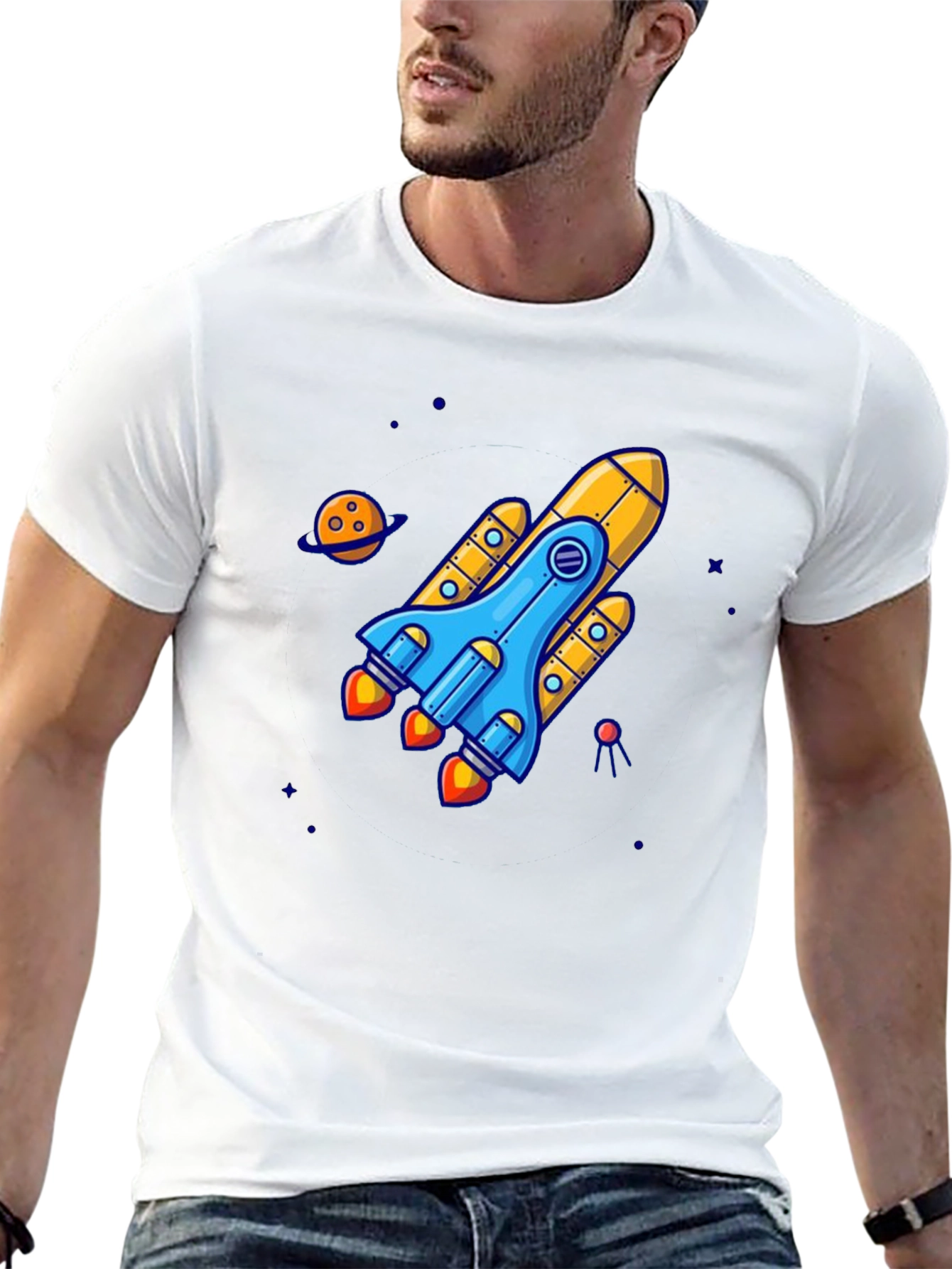 Black Rocket Ship Graphic Tee - Black Cotton T-Shirt view 13