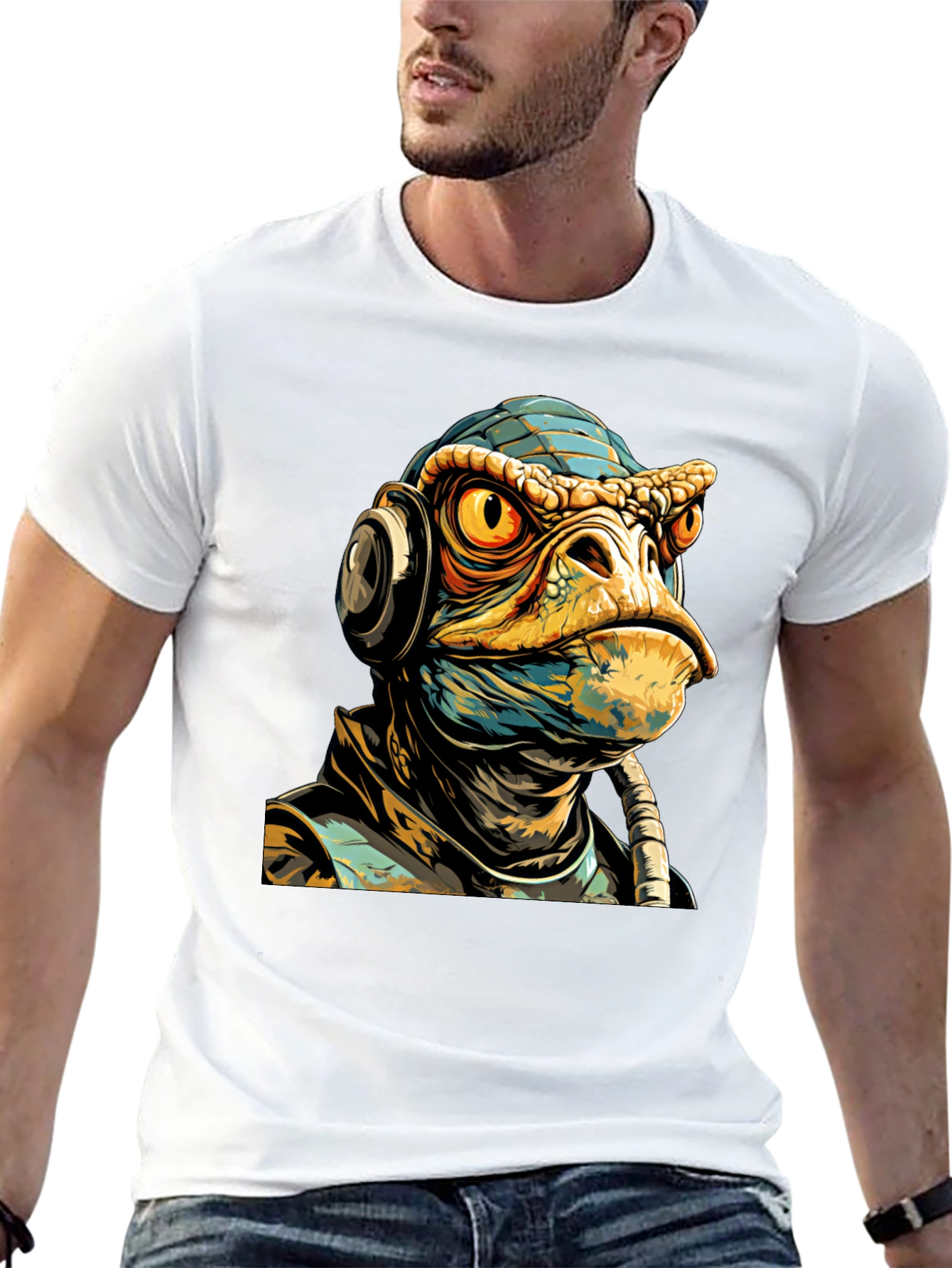 Black Sci-Fi Lizard Man Graphic Tee view 13