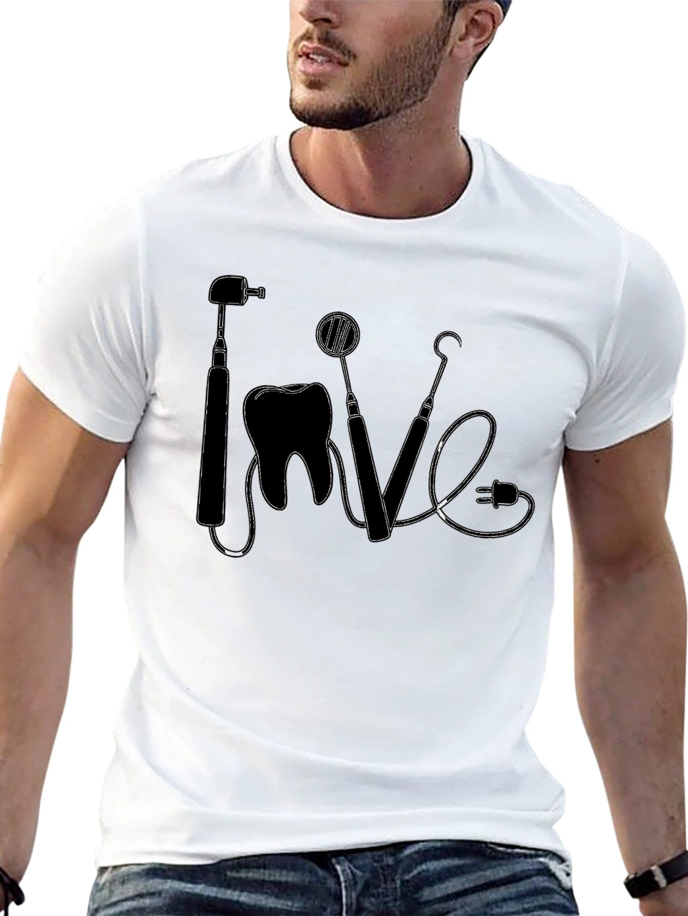 Black Dentist Love Graphic Tee - Black Cotton T-Shirt view 13