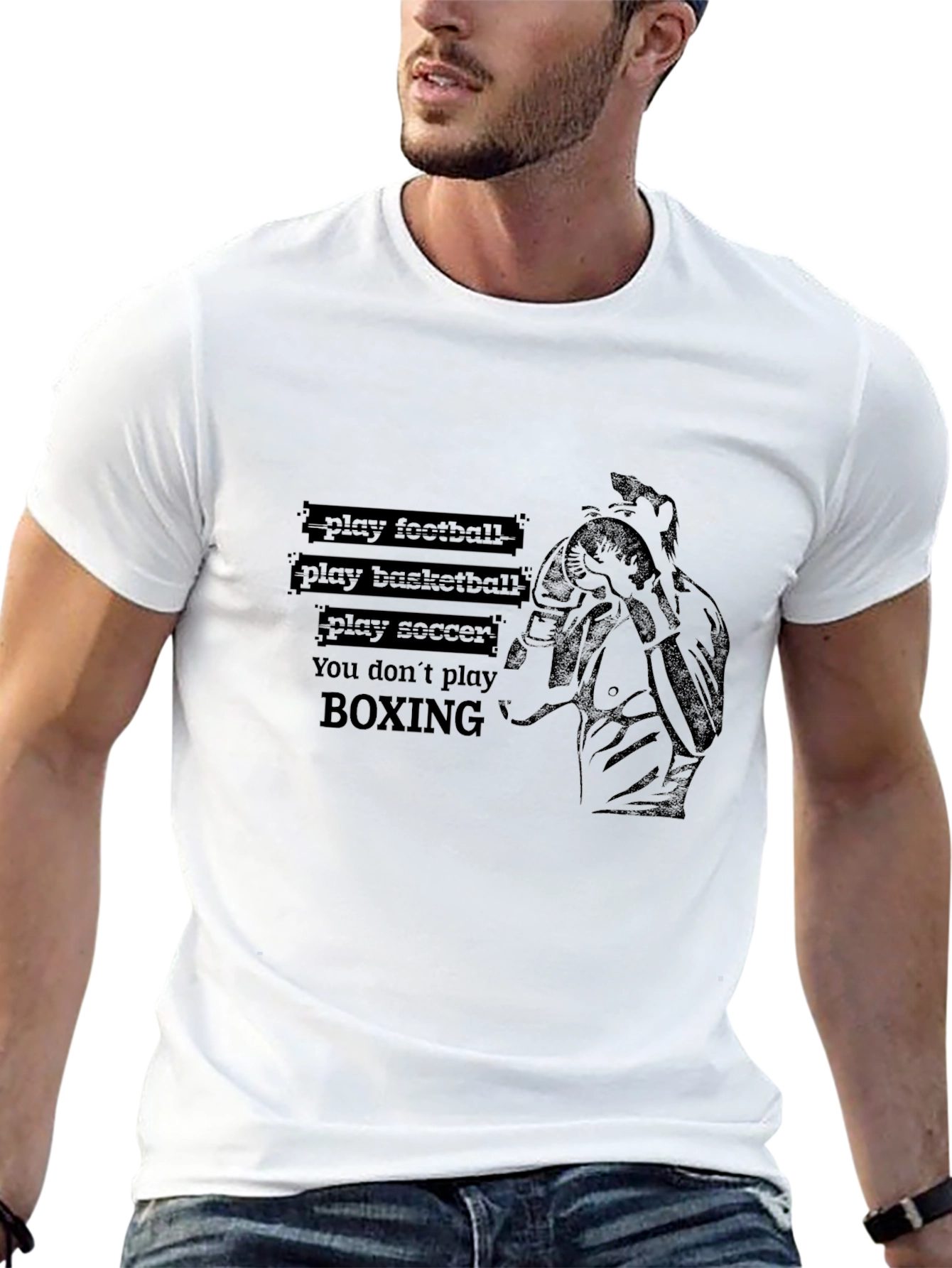 Black Play Football Boxing Graphic Black T-Shirt view 13